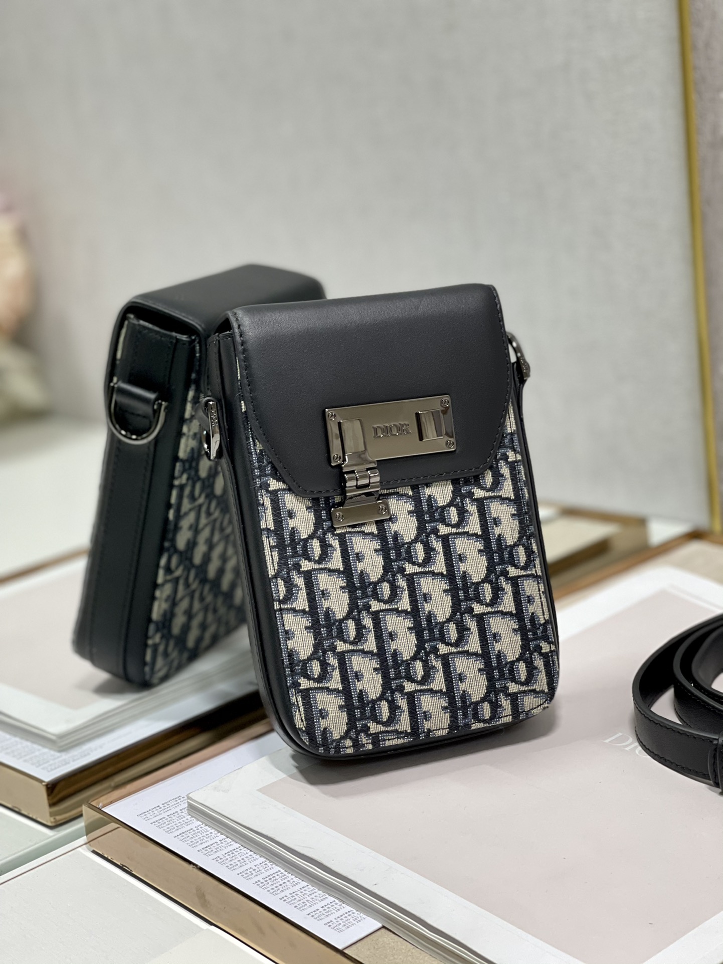 Dior Saddle Vertical Pouch With Strap Beige/Black For Women 8.5in/22cm 2ADCA446YKS_H27E
