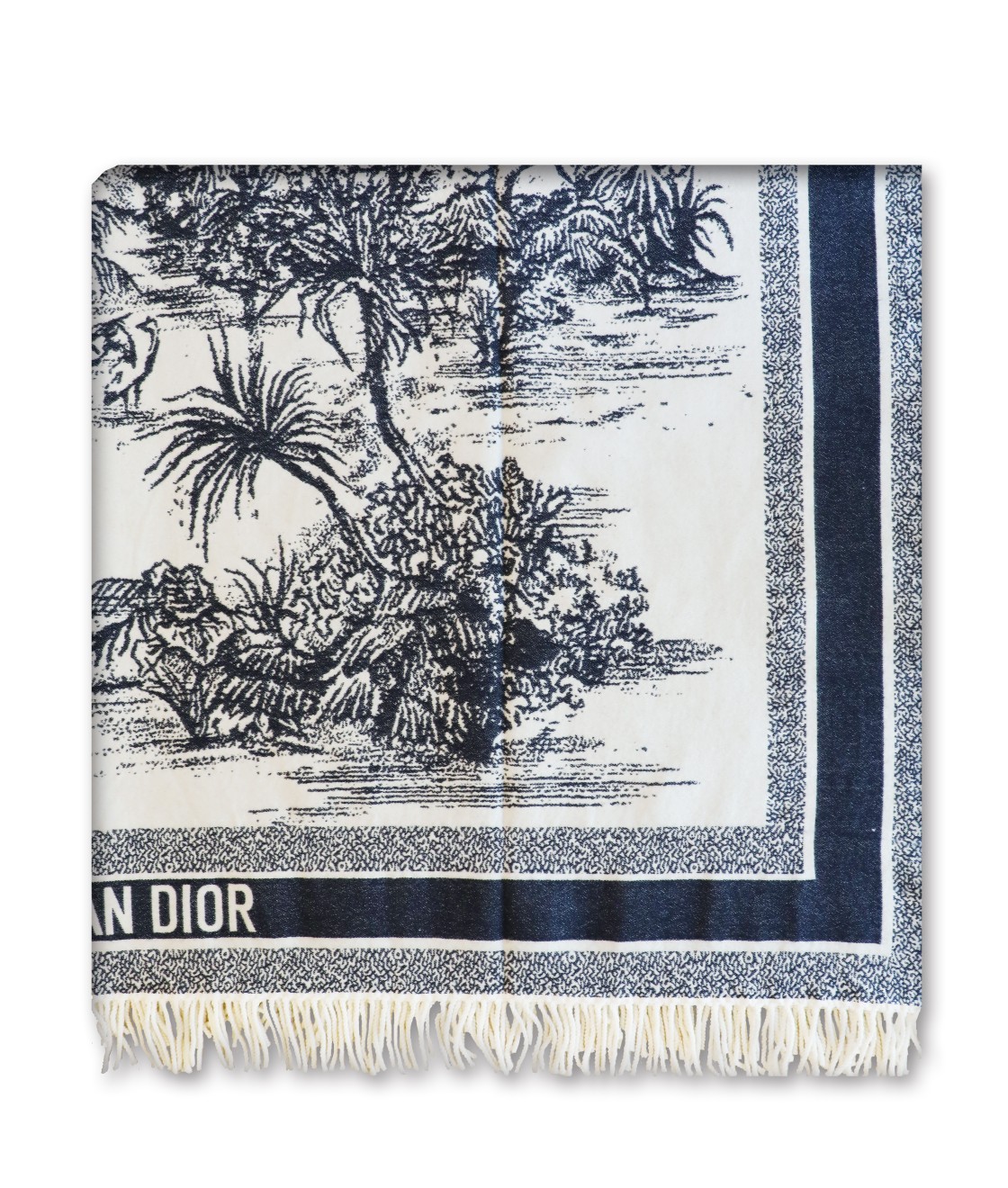 Dior Silk Square Ivory and Navy Blue Scarf 150cm/71in