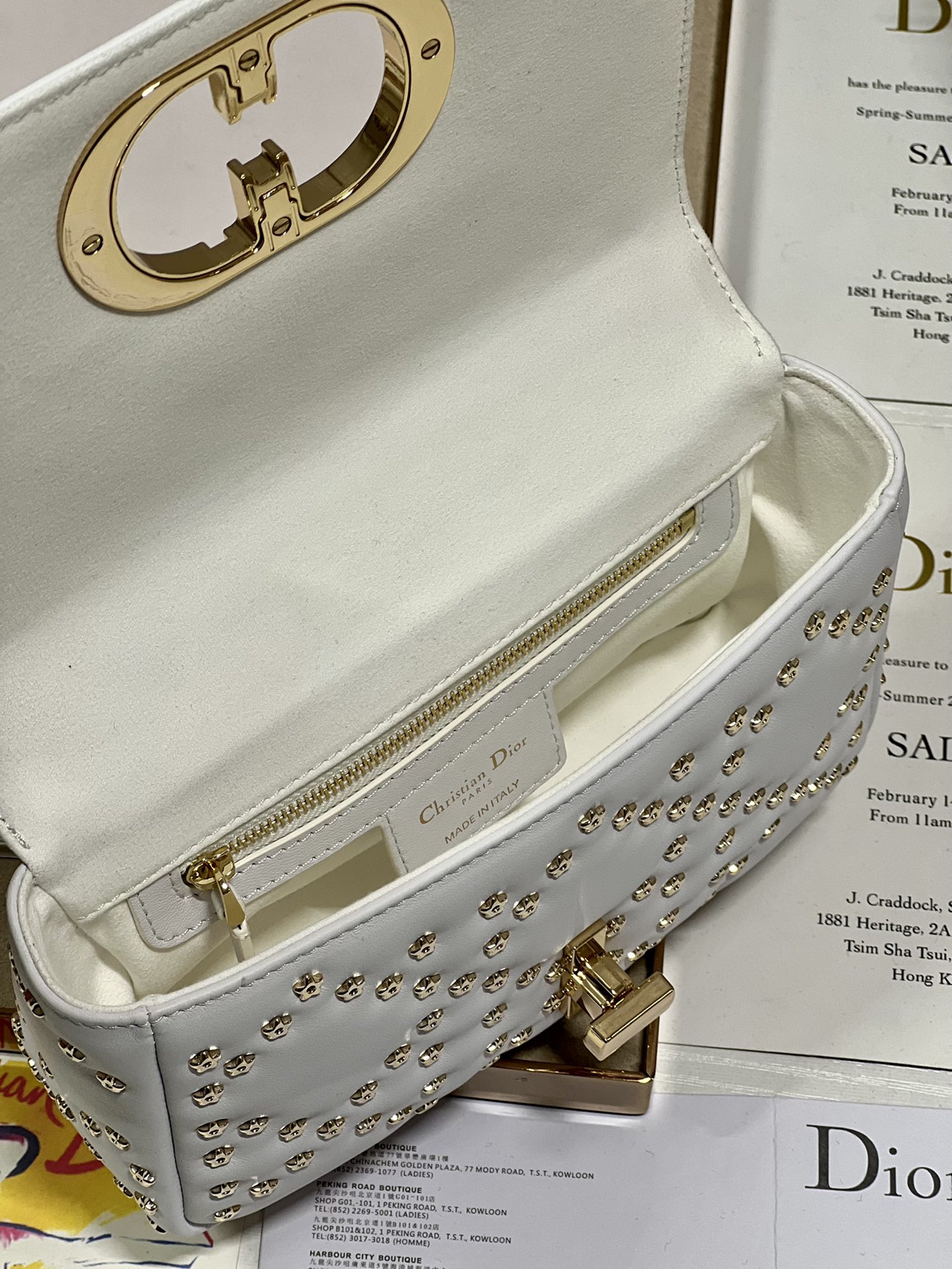 Dior Small Caro Bag White/Black For Women 8in/20cmUNHH_