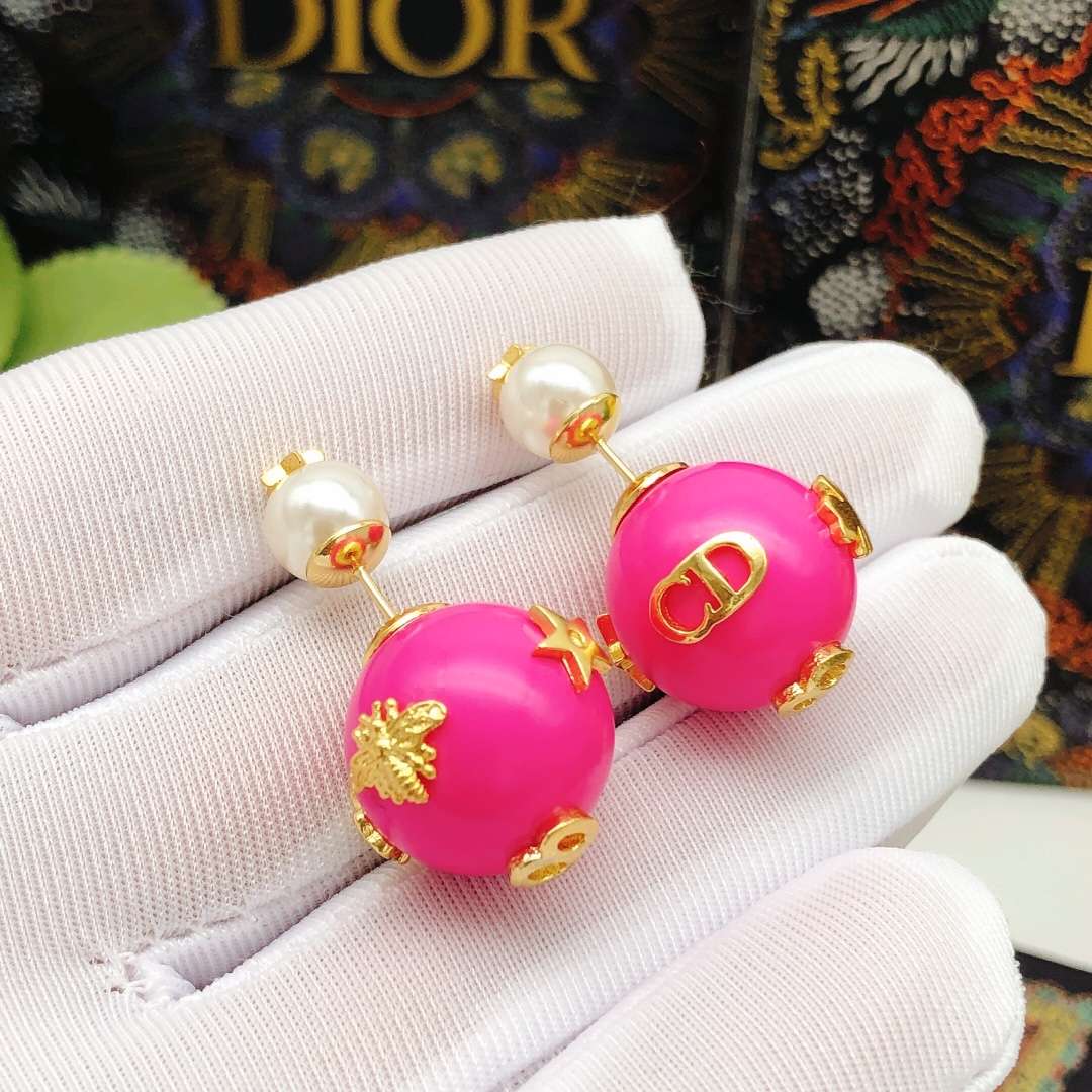 Dior Small Pearl Earrings Pink For Women