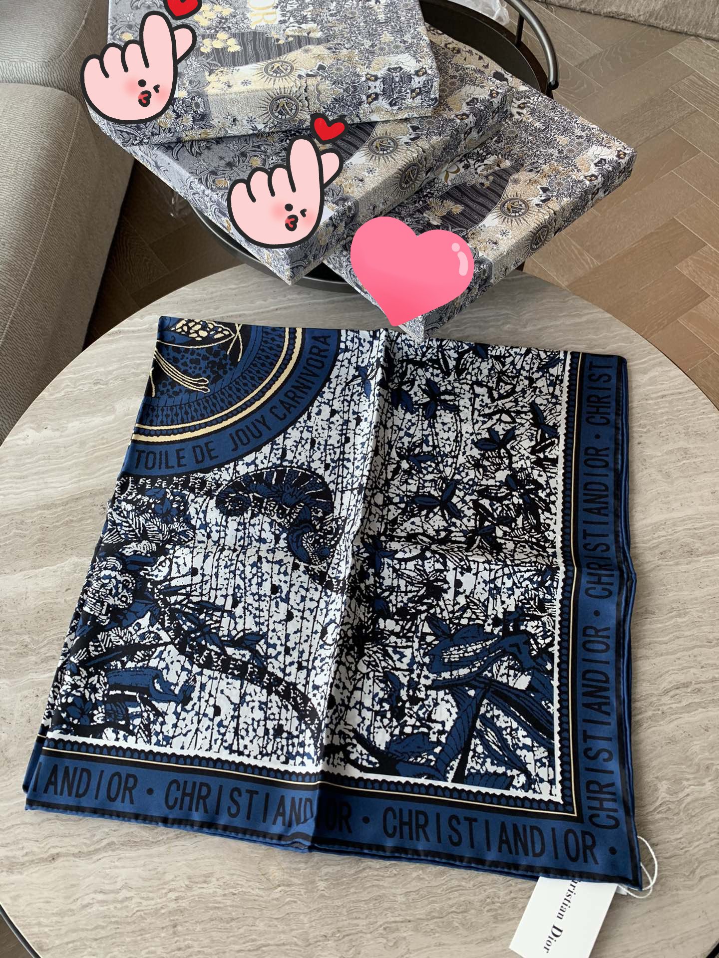 Dior Toile de Jouy Carnivora 90 Square Scarf Blue 35in/90cm