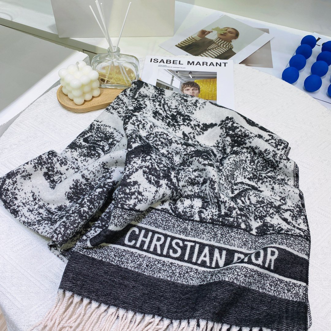 Dior Toile de Jouy Poncho Scarf Grey 71in/180cm