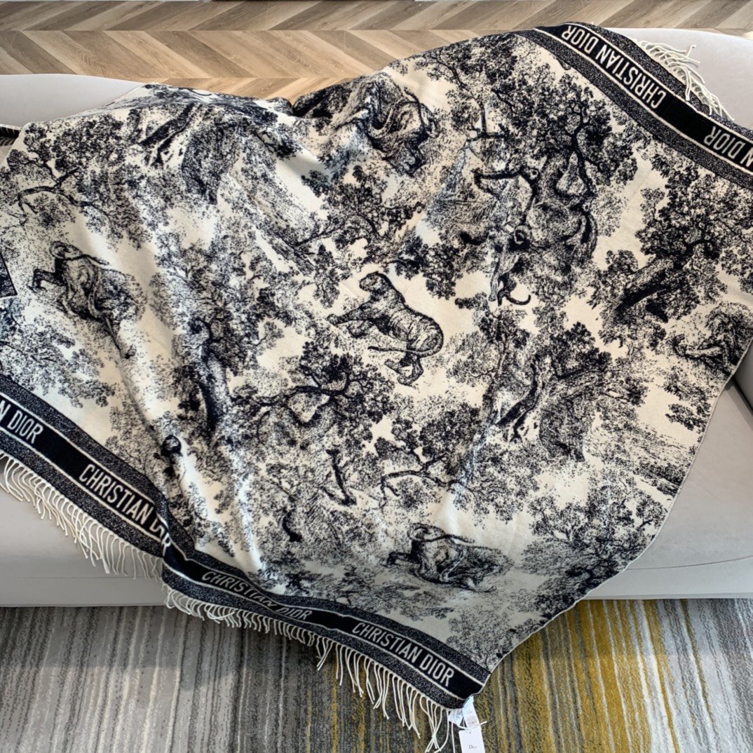 Dior Toile de Jouy Shawl Scarf Grey 55in/140cm