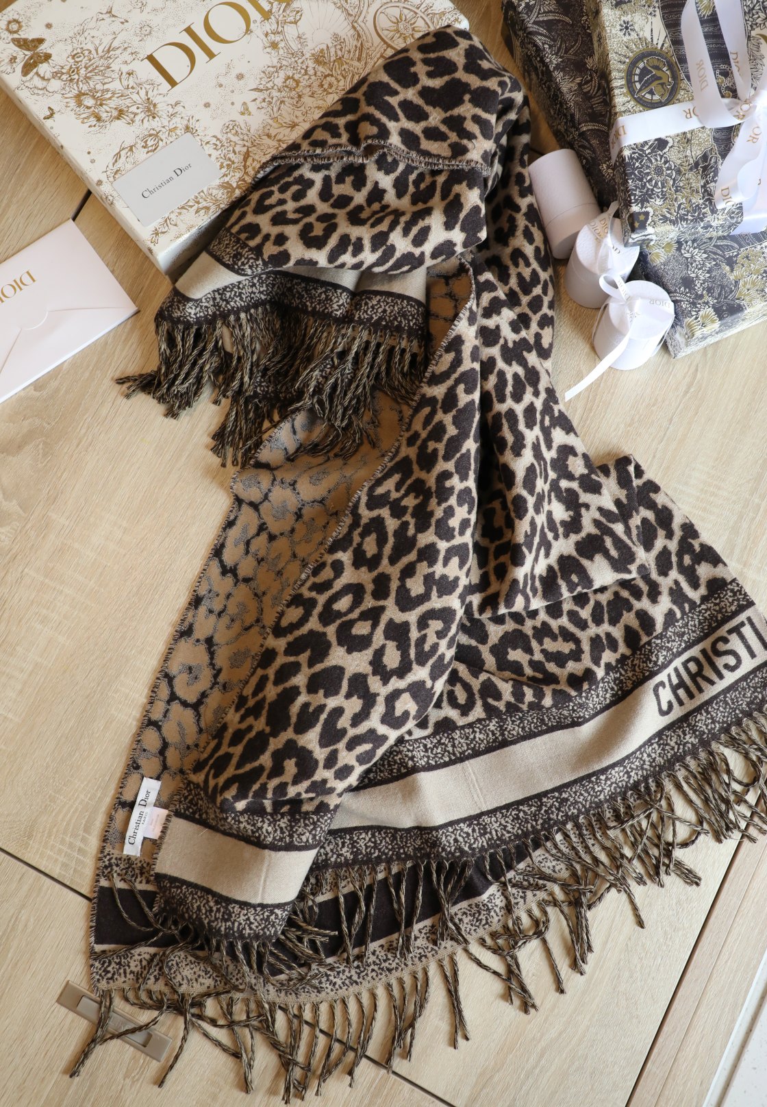 Dior Wool Silk Square Leopard Patterns Scarf 150cm/71in