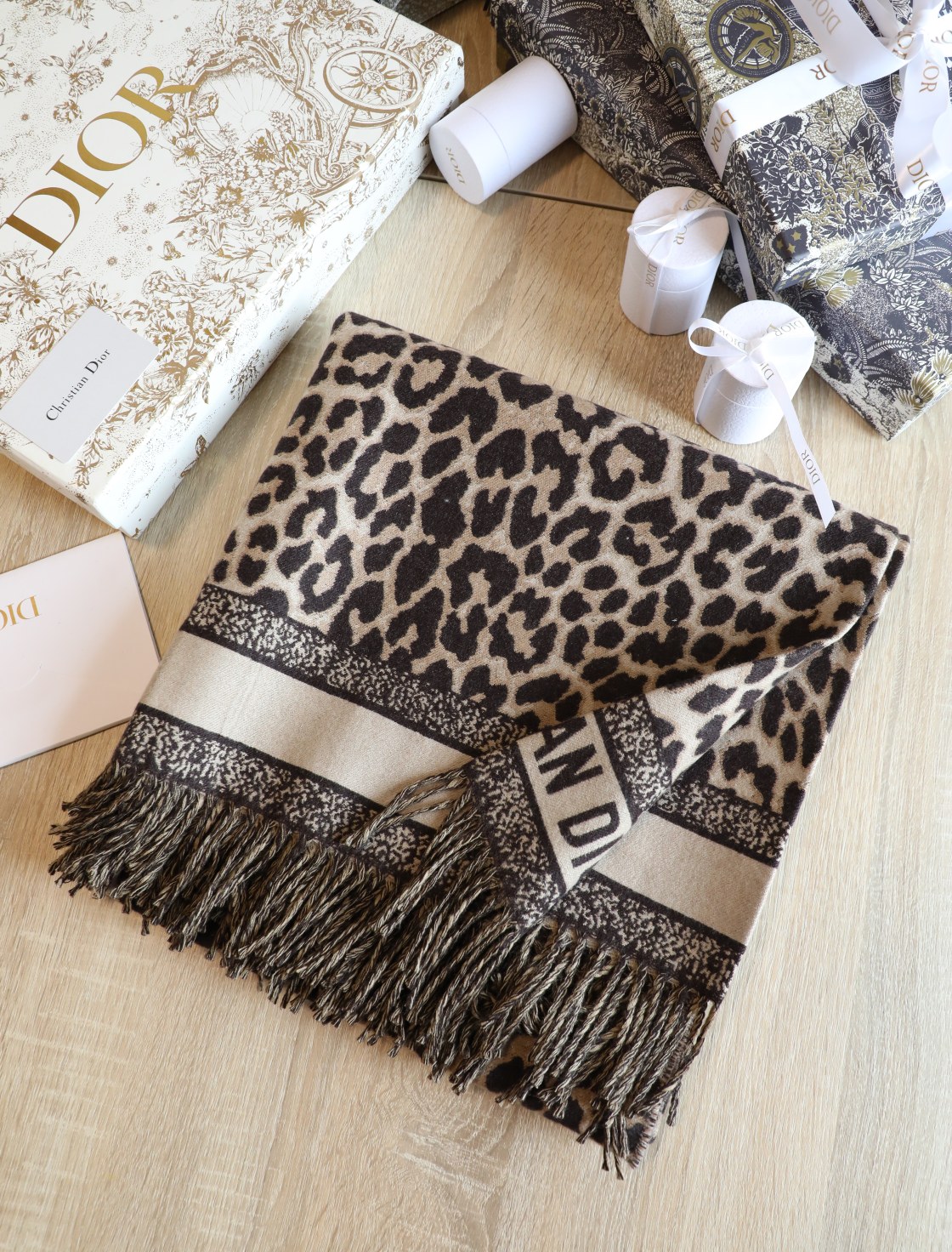 Dior Wool Silk Square Leopard Patterns Scarf 150cm/71in