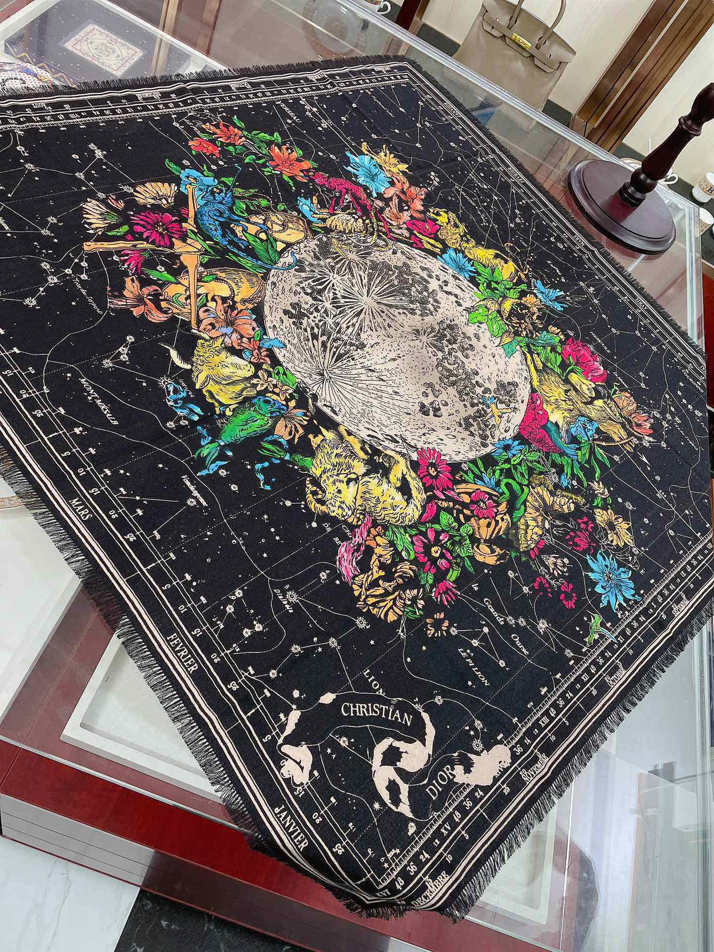 Dior Zodiac 90 Square Black Silk Twill Scarf 110cm/43in 115ZOD090I607_C900