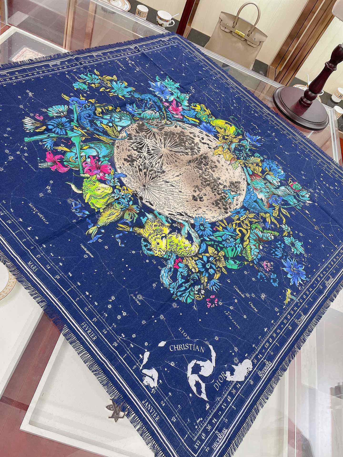 Dior Zodiac 90 Square Navy Blue Silk Twill Scarf 110cm/43in 15ZOD090I607_C540