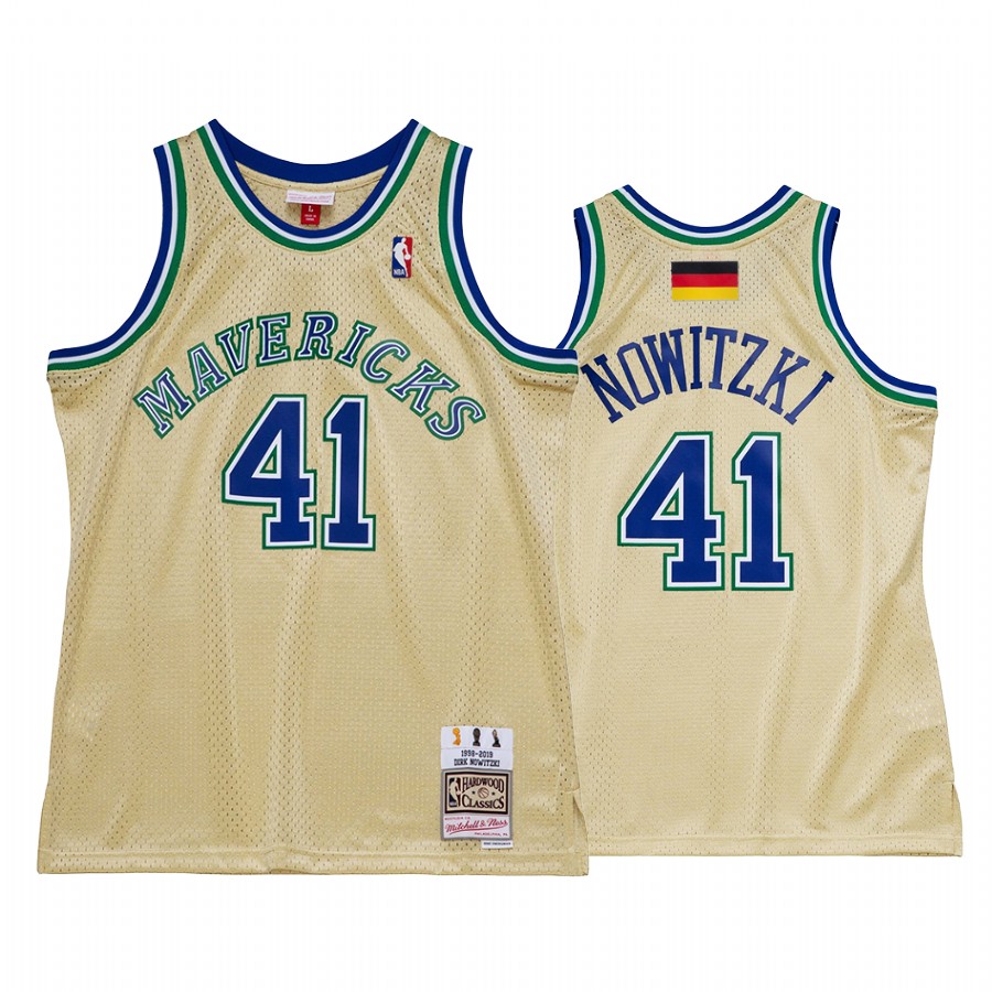 Dirk Nowitzki Mavericks #41 Retirement Jersey Gold The Big Mummy