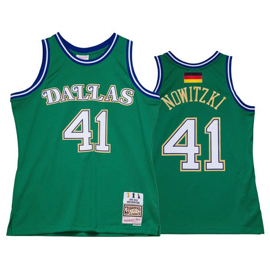 Dirk Nowitzki Mavericks #41 Retirement Jersey Green The Germanator