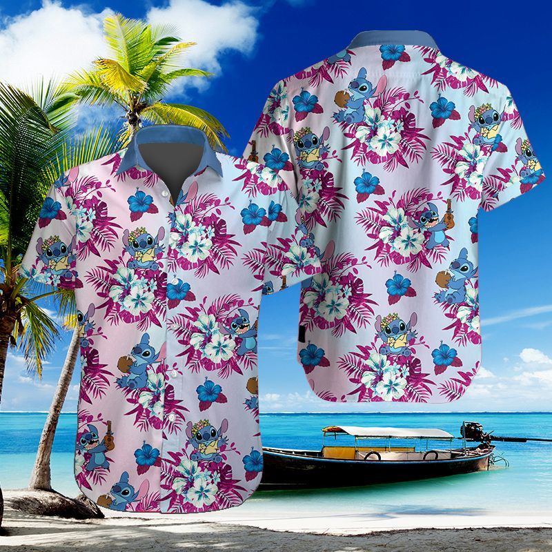 Disney Lilo And Stitch Pink And Blue Pastel Hawaiian Shirt