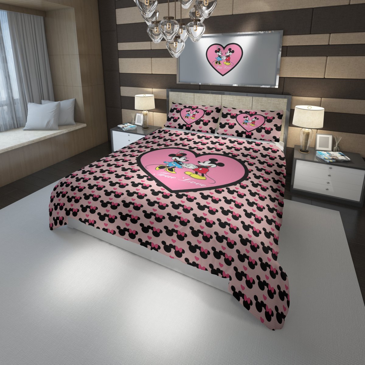Disney Mickey And Minnie 3D Customized Duvet Cover Bedding Set