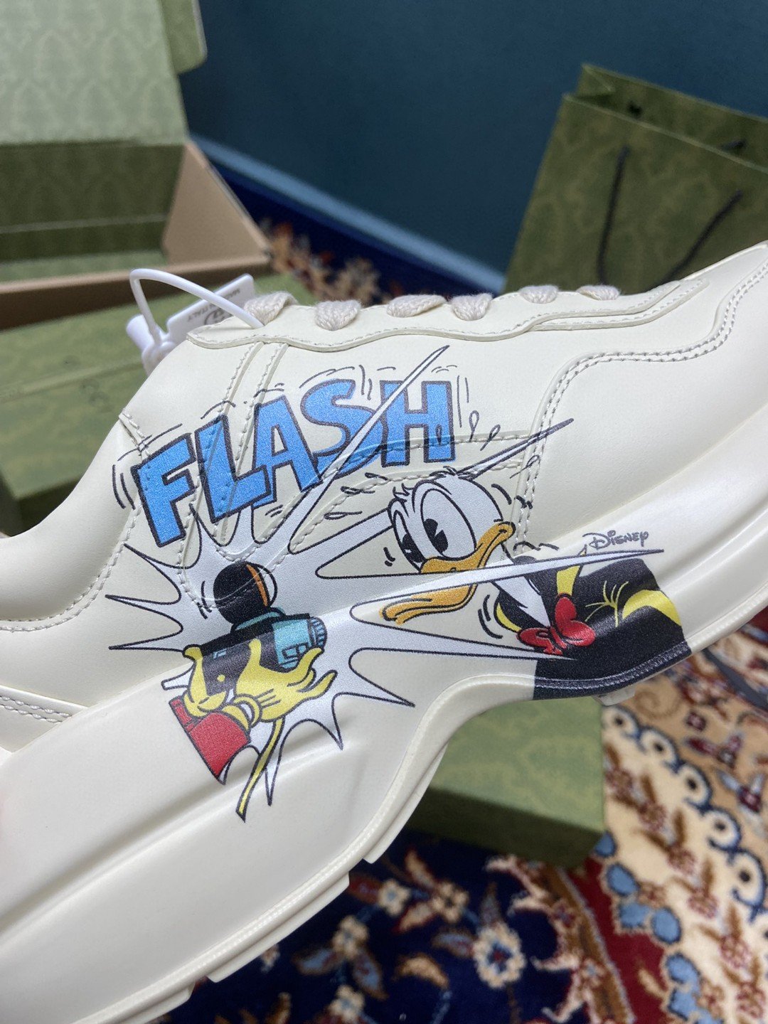 Disney x Gucci Women’s Rhyton Sneakers With Donald Duck White Ivory For Women 646509-DRW00-9522