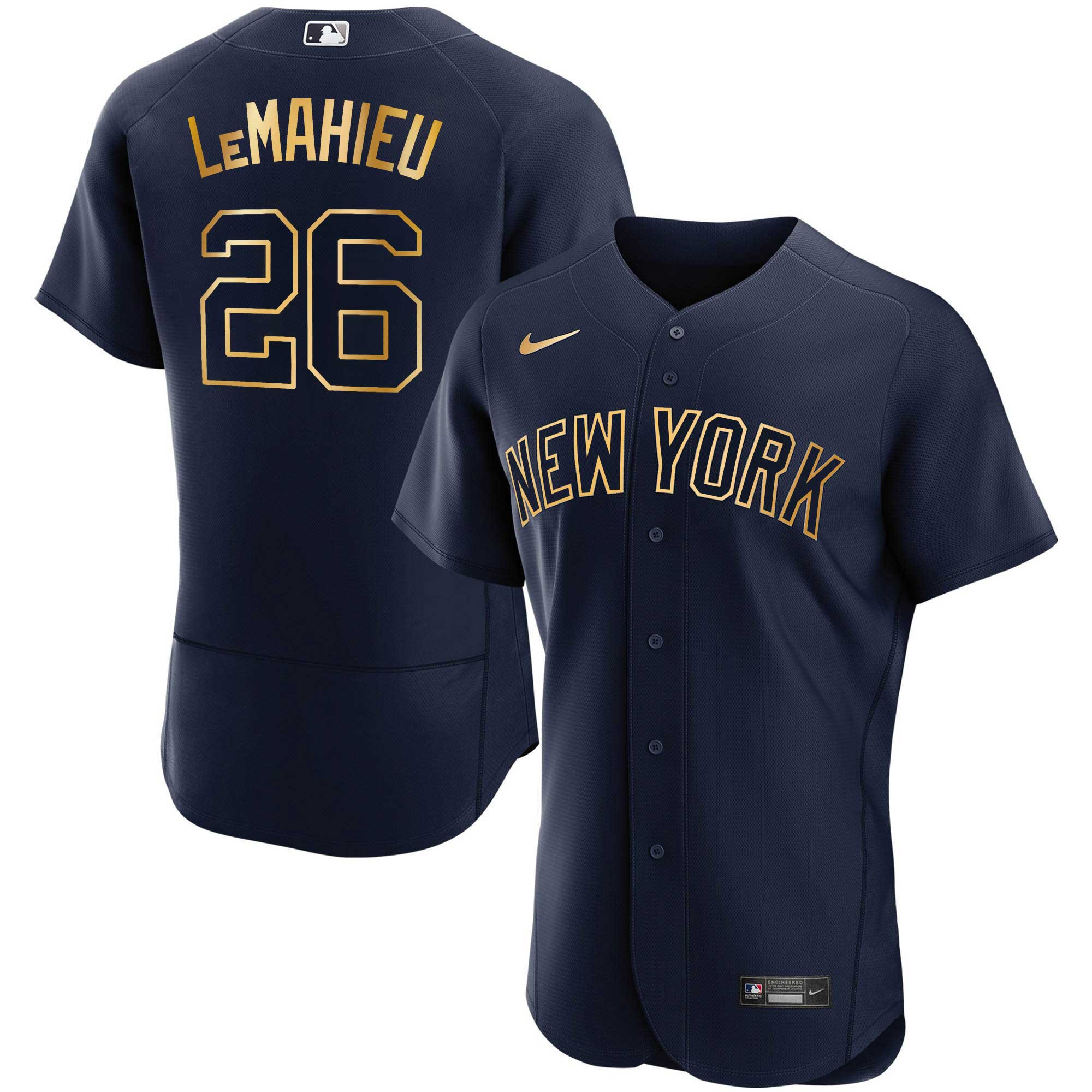 DJ LeMahieu New York Yankees Navy Gold Jersey - All Stitched