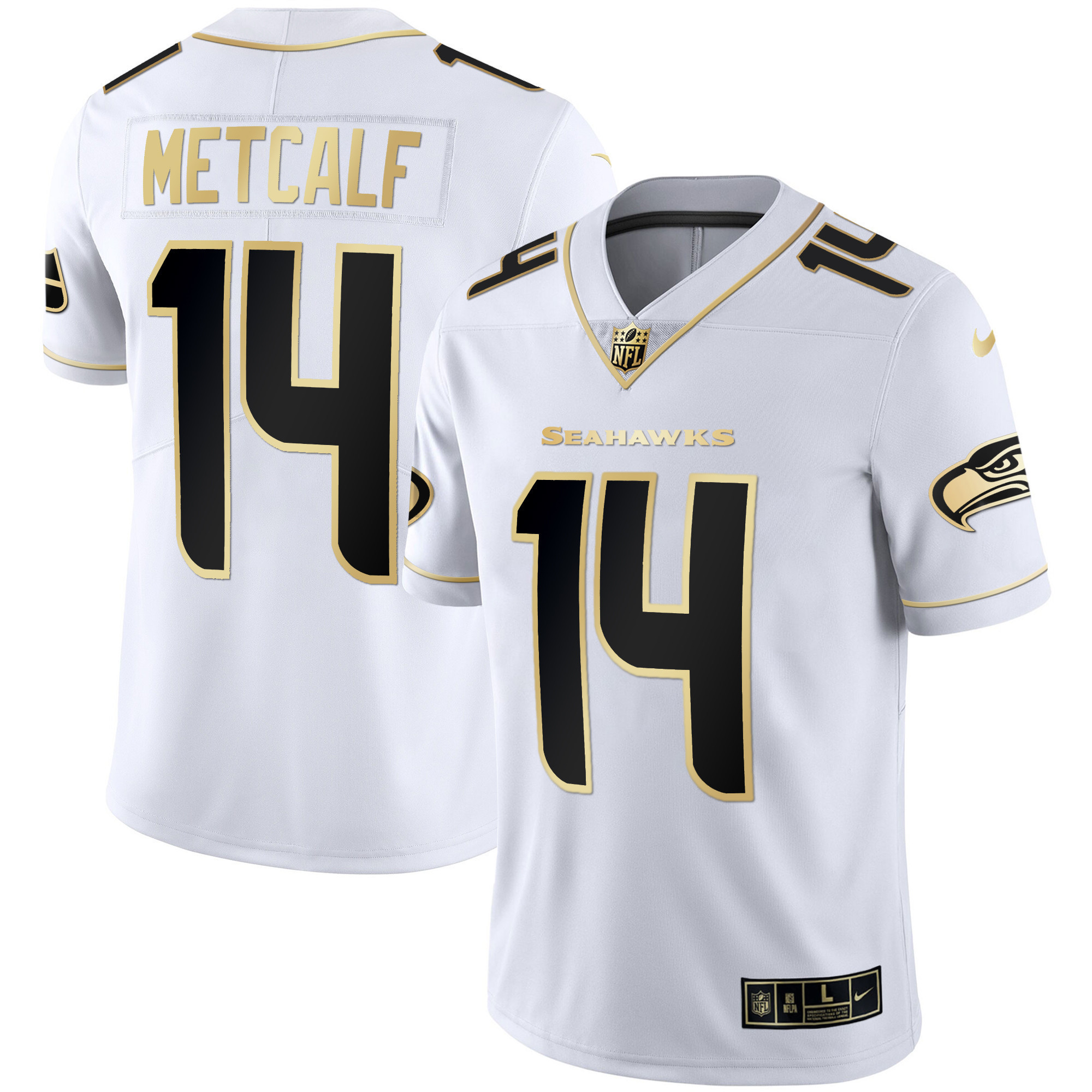 DK Metcalf Men's Seattle Seahawks Gold Player White Gold Jersey - All Stitched 