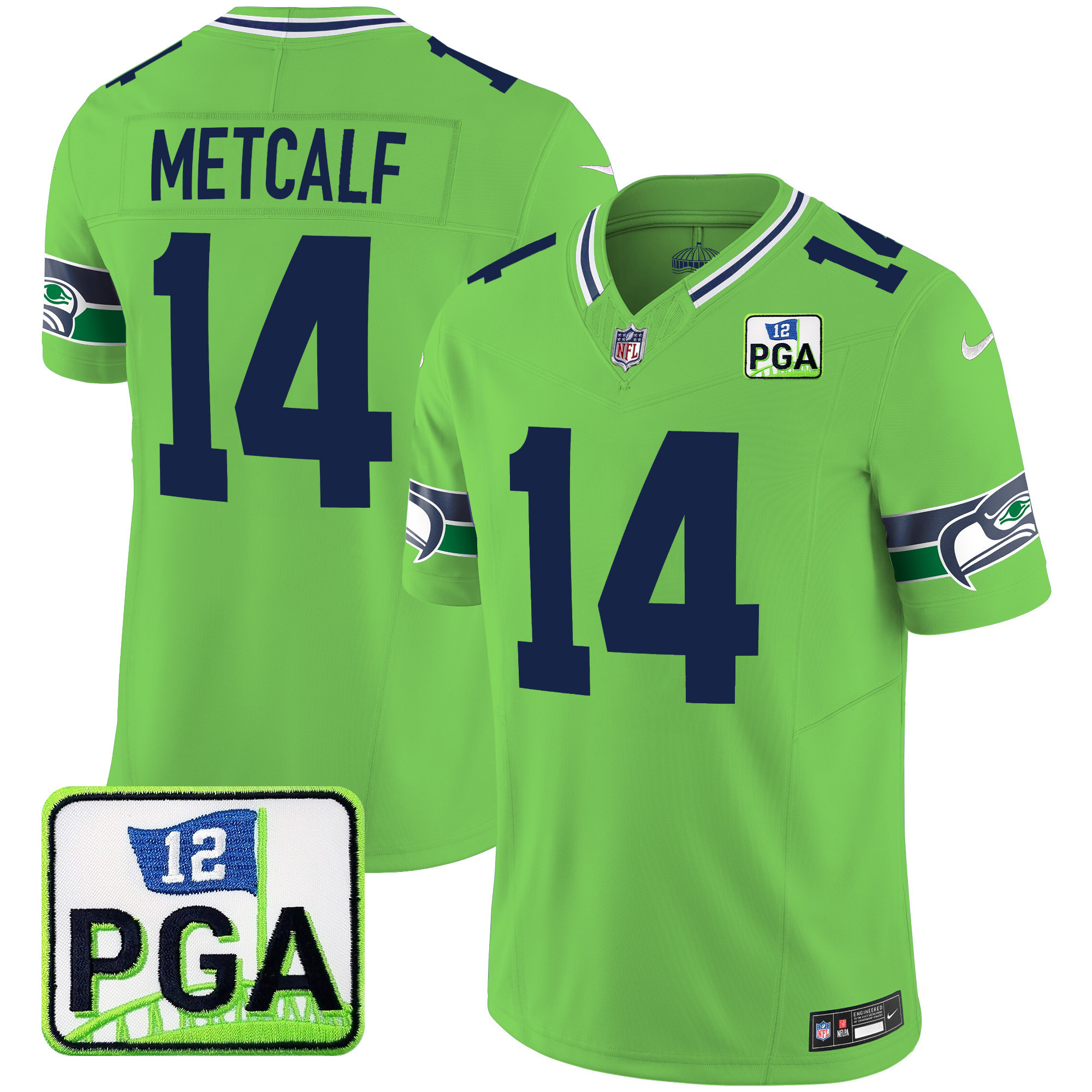 DK Metcalf Men's Seattle Seahawks PGA Patch Vapor Limited Green Jersey - All Stitched 