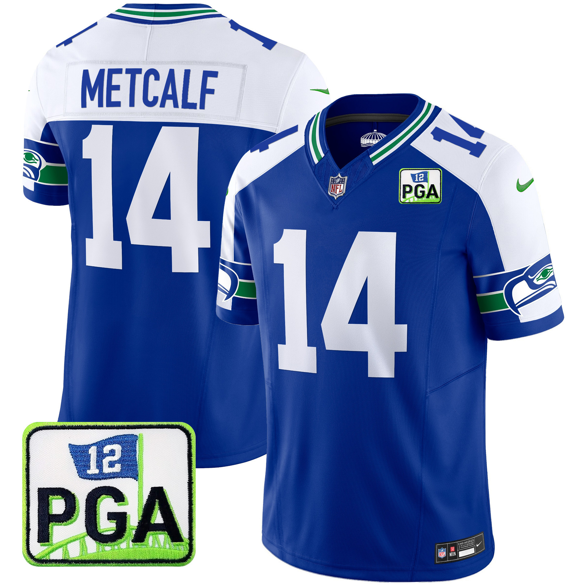 DK Metcalf Men's Seattle Seahawks PGA Patch Vapor Limited Royal Alternate Jersey - All Stitched 