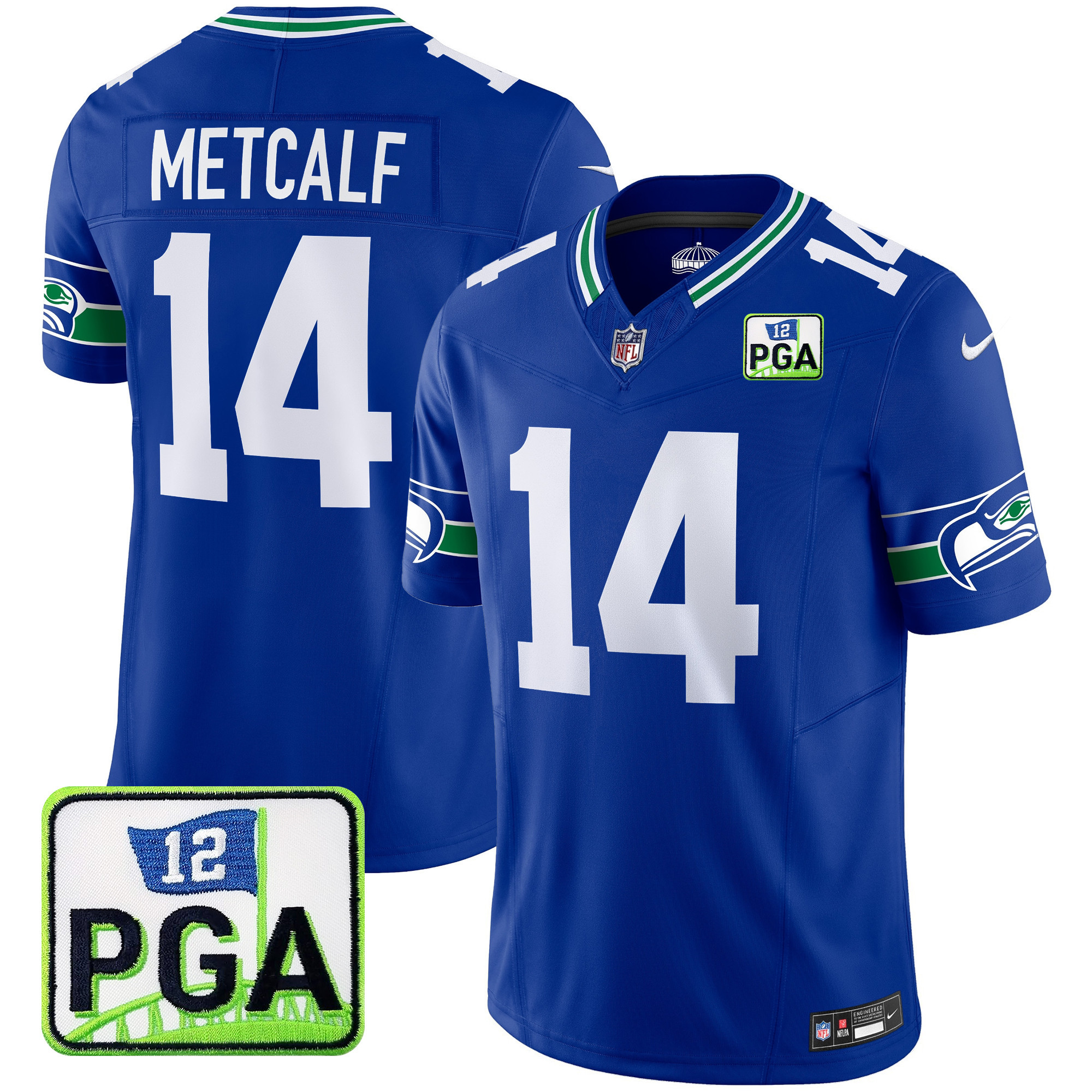 DK Metcalf Men's Seattle Seahawks PGA Patch Vapor Limited Royal Jersey - All Stitched 