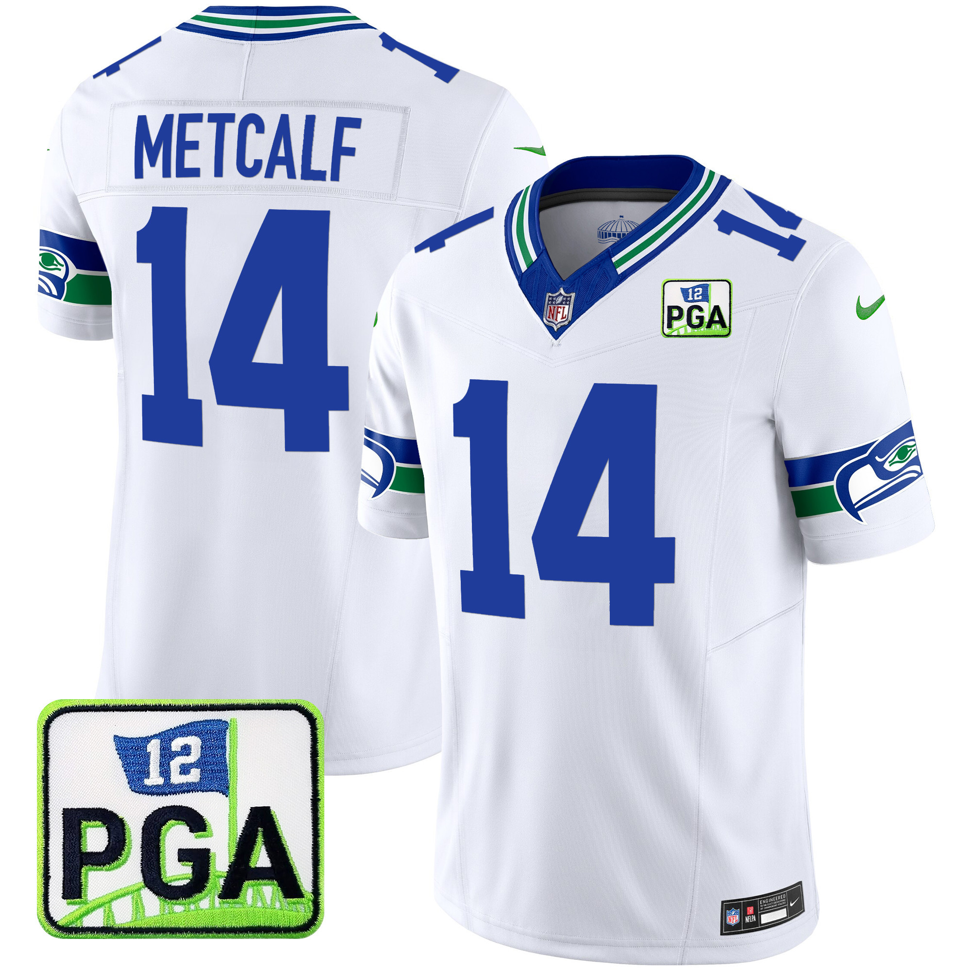 DK Metcalf Men's Seattle Seahawks PGA Patch Vapor Limited White Jersey - All Stitched 