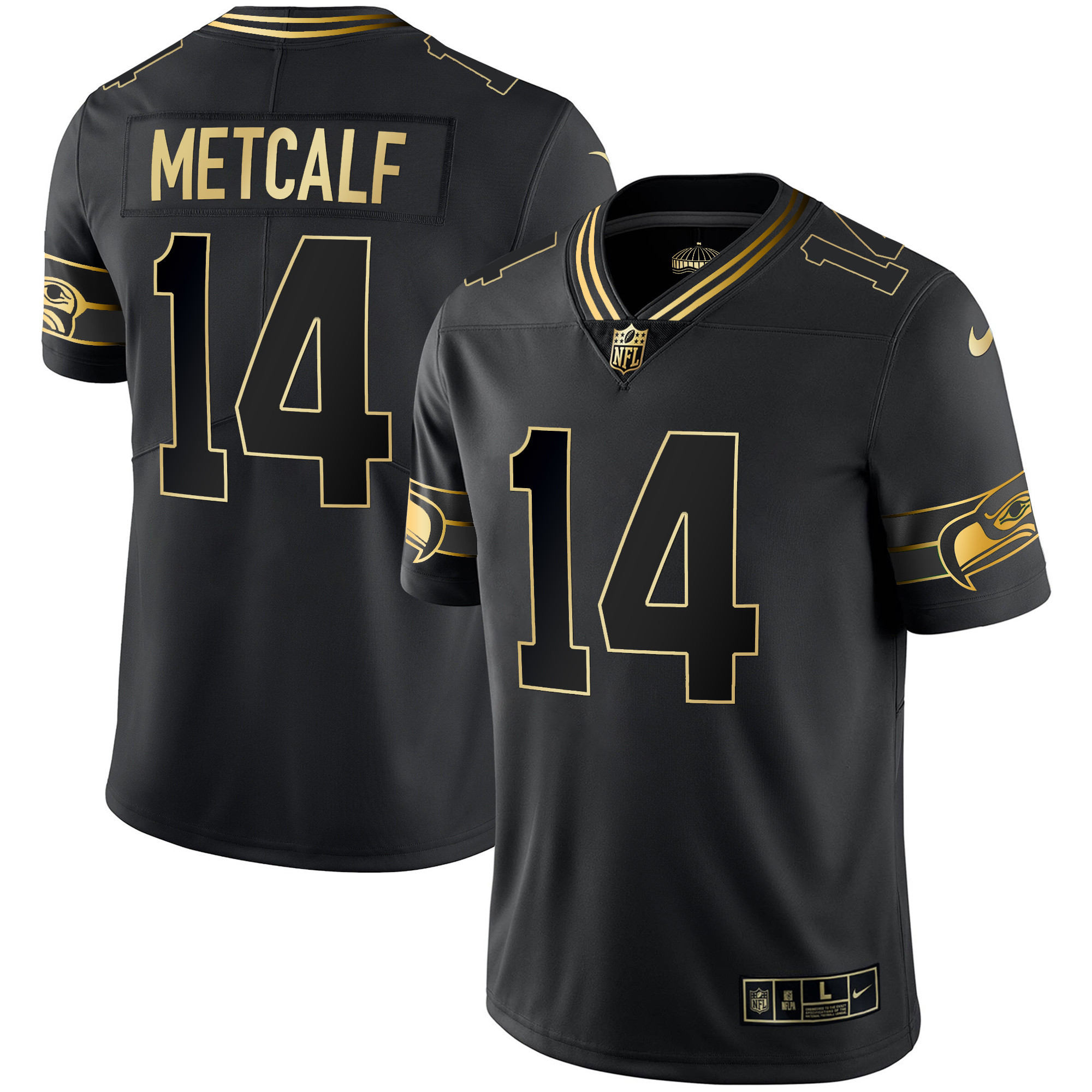 DK Metcalf Men's Seattle Seahawks Throwback & Gold Black Gold Jersey - All Stitched 