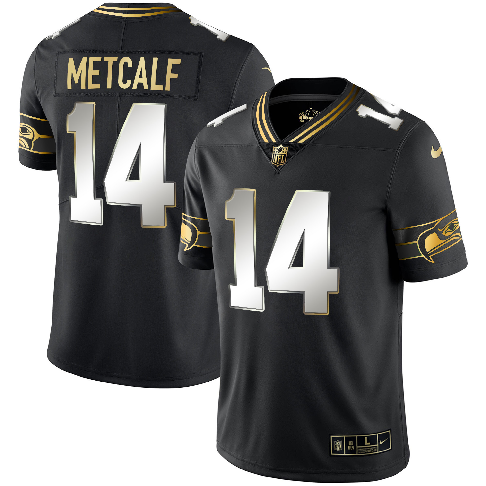 DK Metcalf Men's Seattle Seahawks Throwback & Gold Black Limited Jersey - All Stitched 