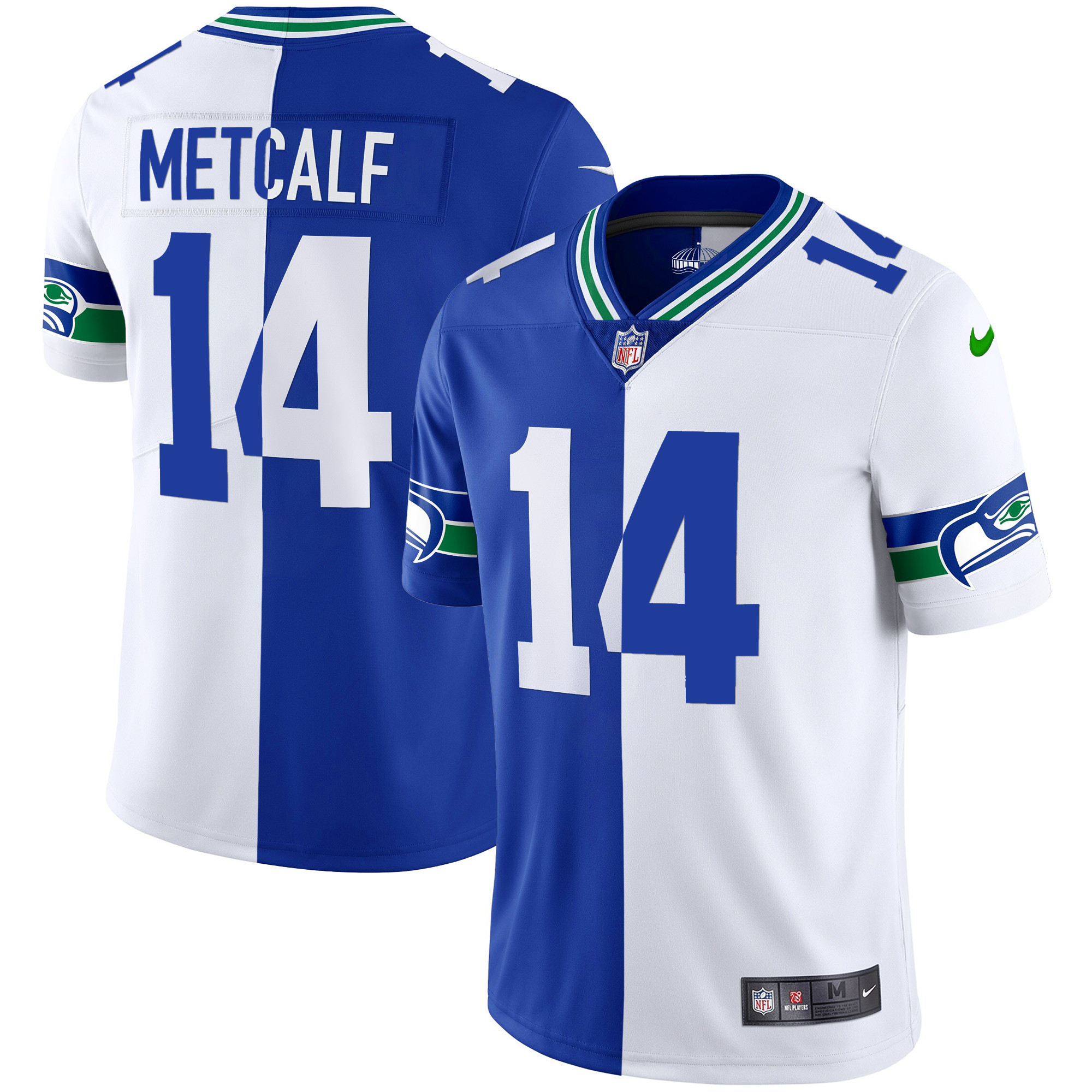 DK Metcalf Men's Seattle Seahawks Throwback & Gold Split Jersey - All Stitched 