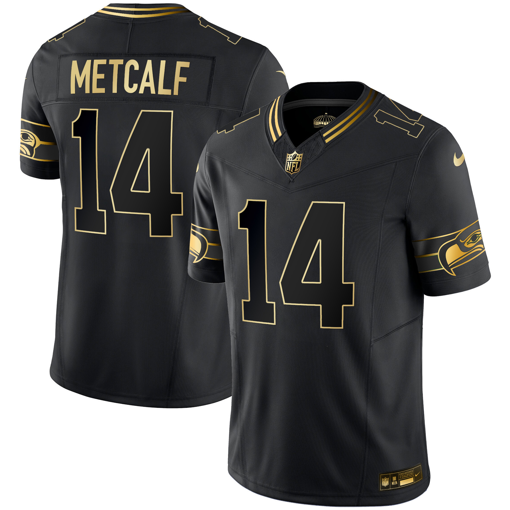 DK Metcalf Men's Seattle Seahawks Throwback & Gold Vapor Limited Black Gold Jersey - All Stitched 