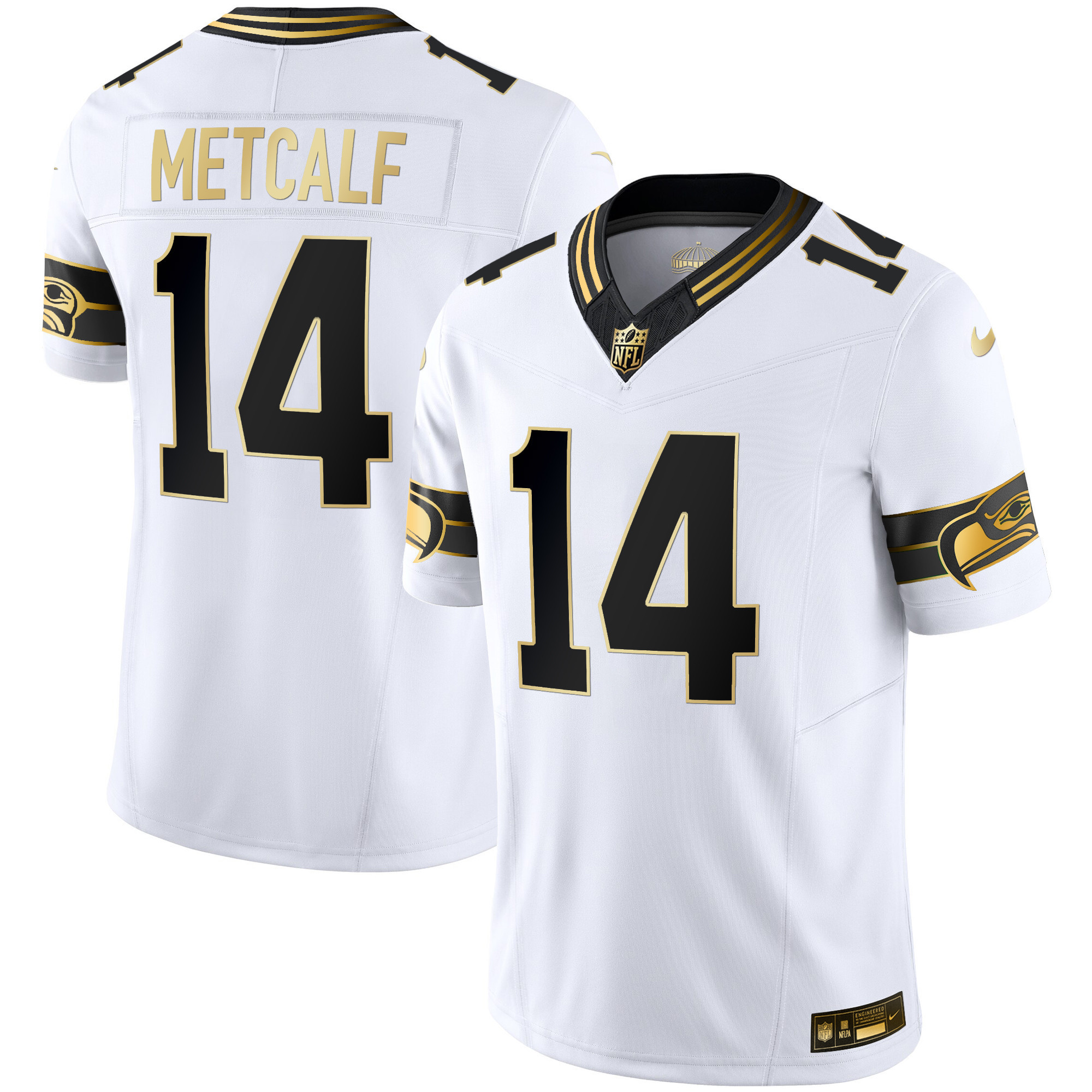 DK Metcalf Men's Seattle Seahawks Throwback & Gold Vapor Limited White Gold Jersey - All Stitched 