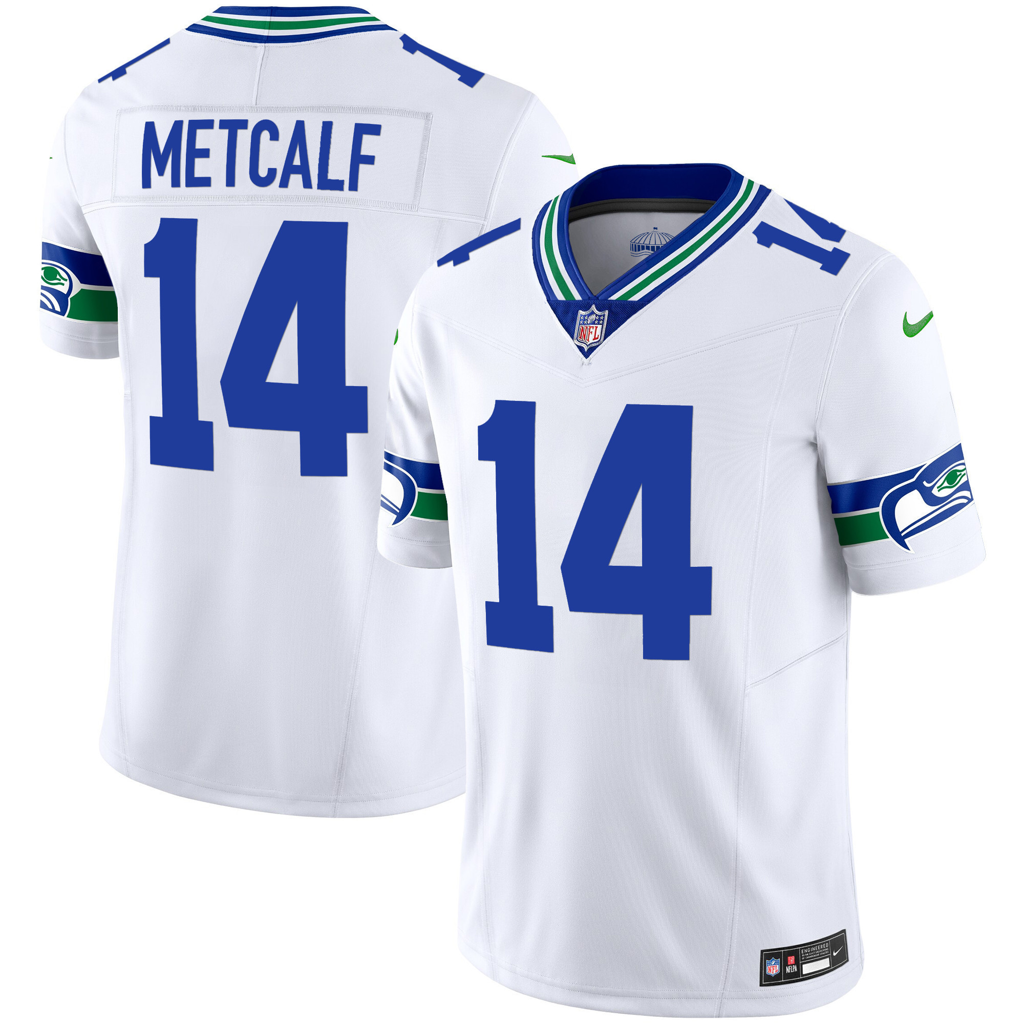 DK Metcalf Men's Seattle Seahawks Throwback & Gold Vapor Limited White Jersey - All Stitched 