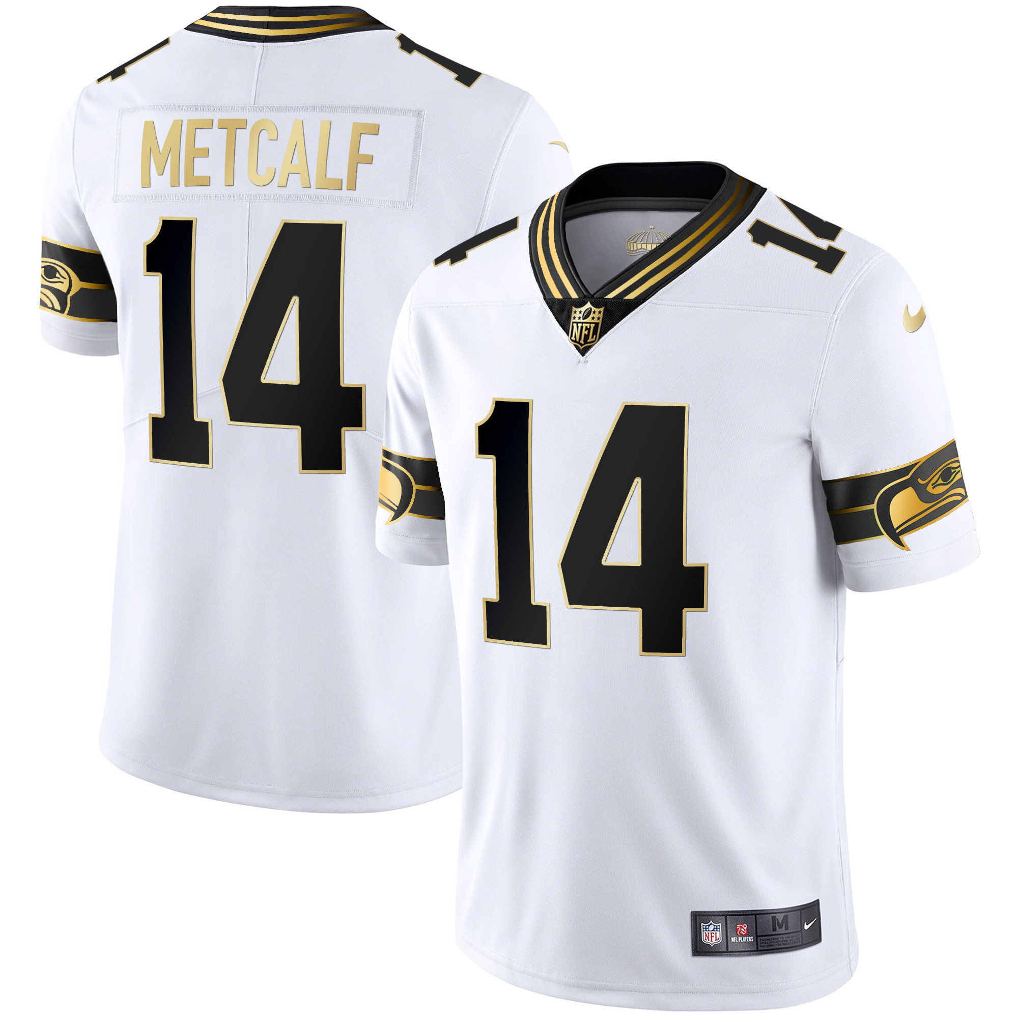 DK Metcalf Men's Seattle Seahawks Throwback & Gold White Gold Jersey - All Stitched 