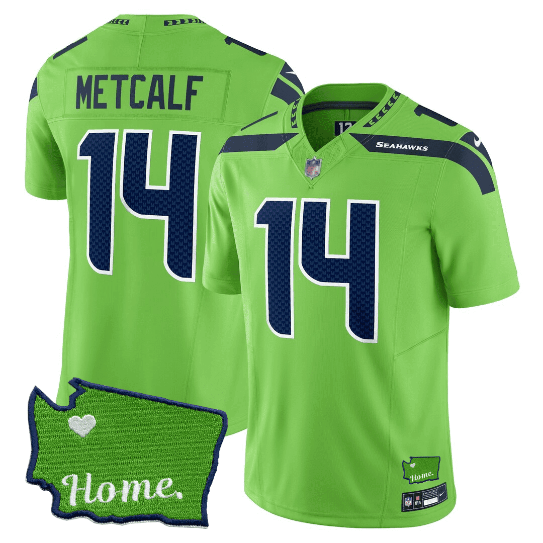 DK Metcalf Men's Seattle Seahawks Washington Home Patch Green Jersey - All Stitched 