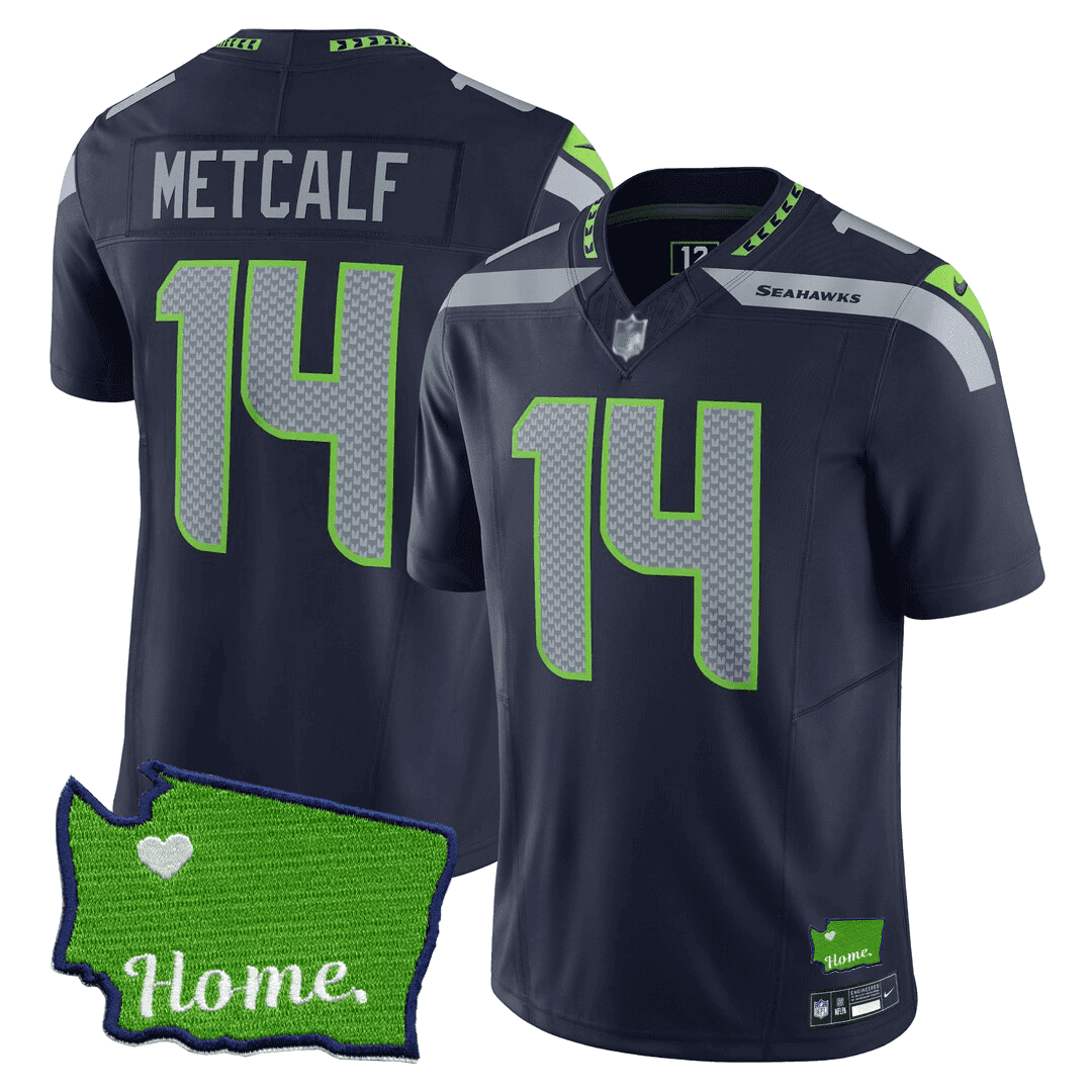DK Metcalf Men's Seattle Seahawks Washington Home Patch Navy Jersey - All Stitched 