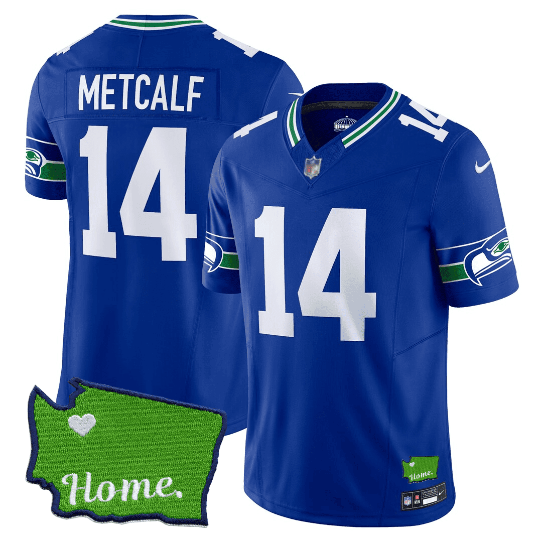 DK Metcalf Men's Seattle Seahawks Washington Home Patch Royal Jersey - All Stitched 