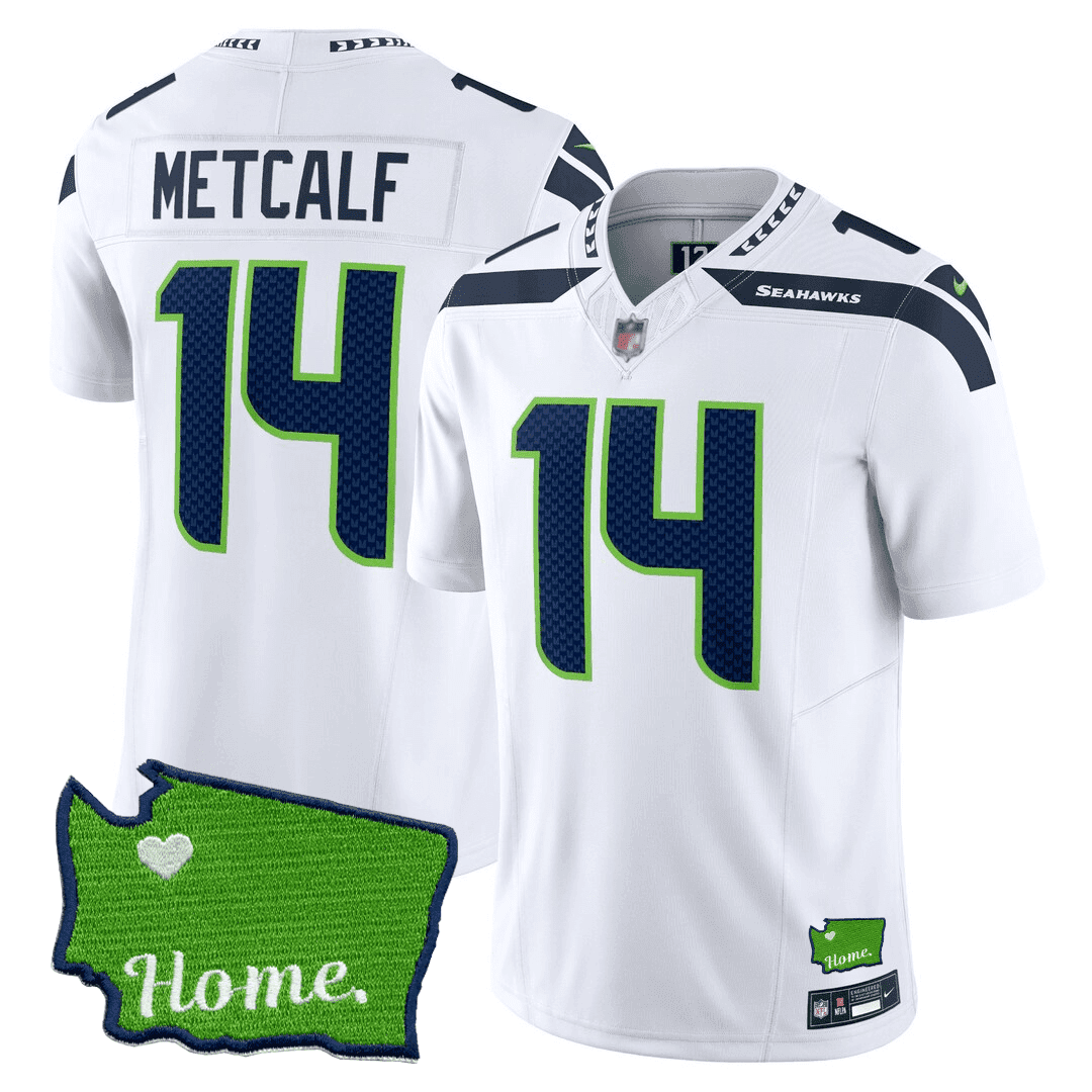DK Metcalf Men's Seattle Seahawks Washington Home Patch White Jersey - All Stitched 