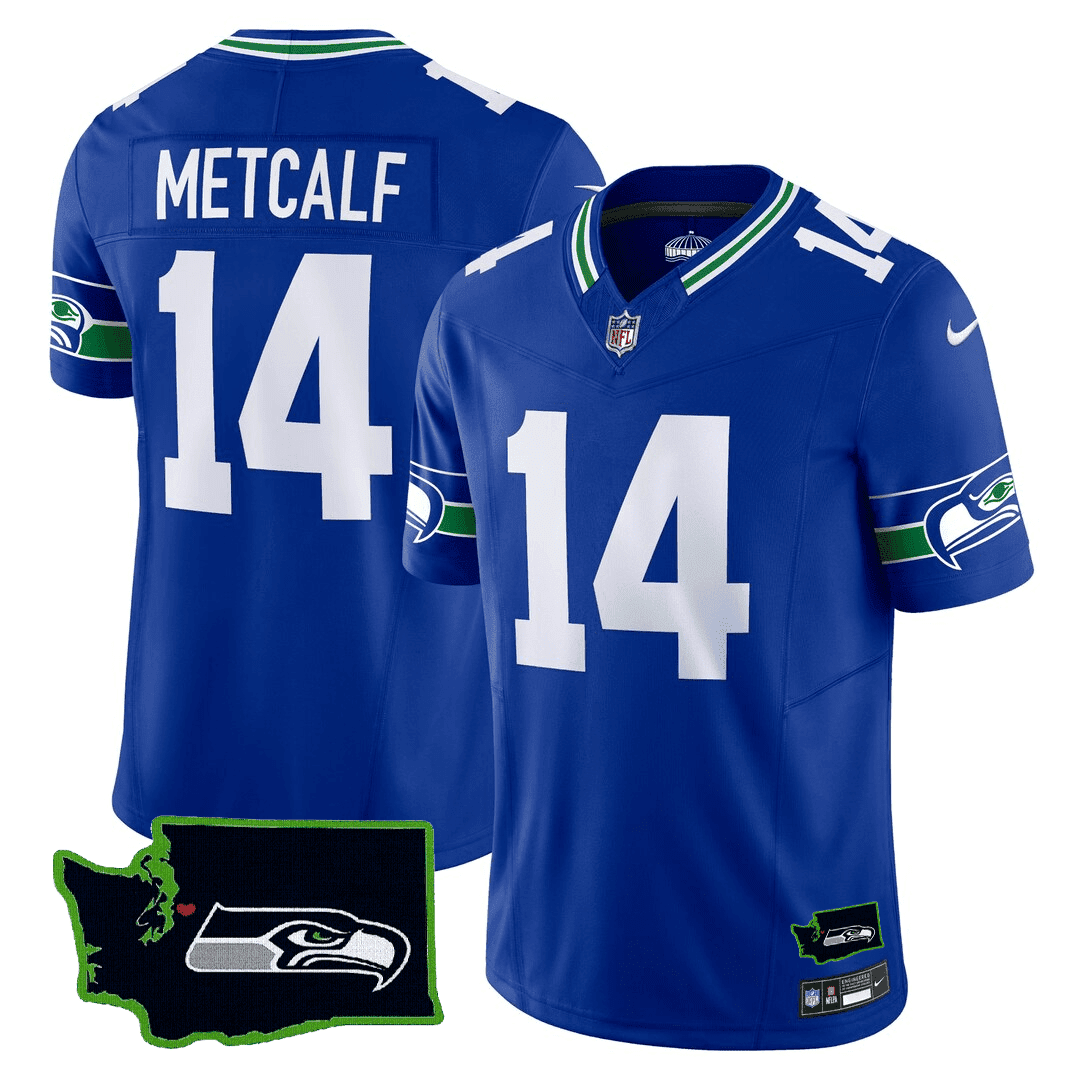 DK Metcalf Men's Seattle Seahawks Washington Seattle Seahawks Patch Throwback Washington Seahawks Patch Jersey - All Stitched 