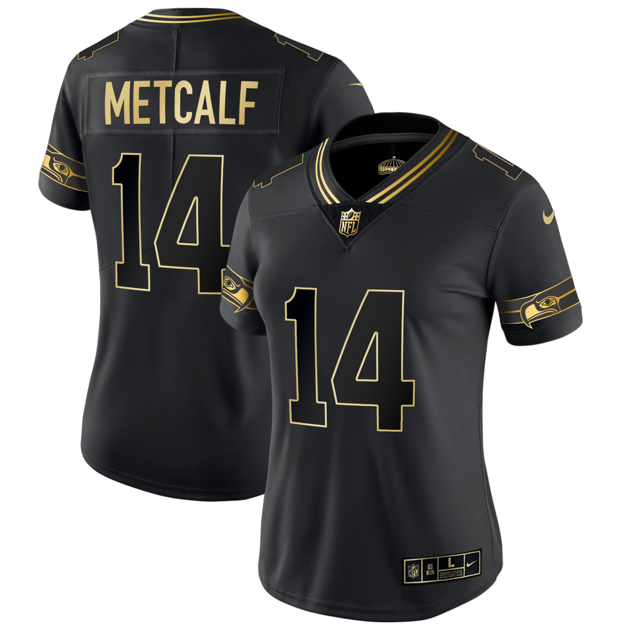 DK Metcalf Women's Seattle Seahawks Throwback & Gold Black Gold Jersey - All Stitched 