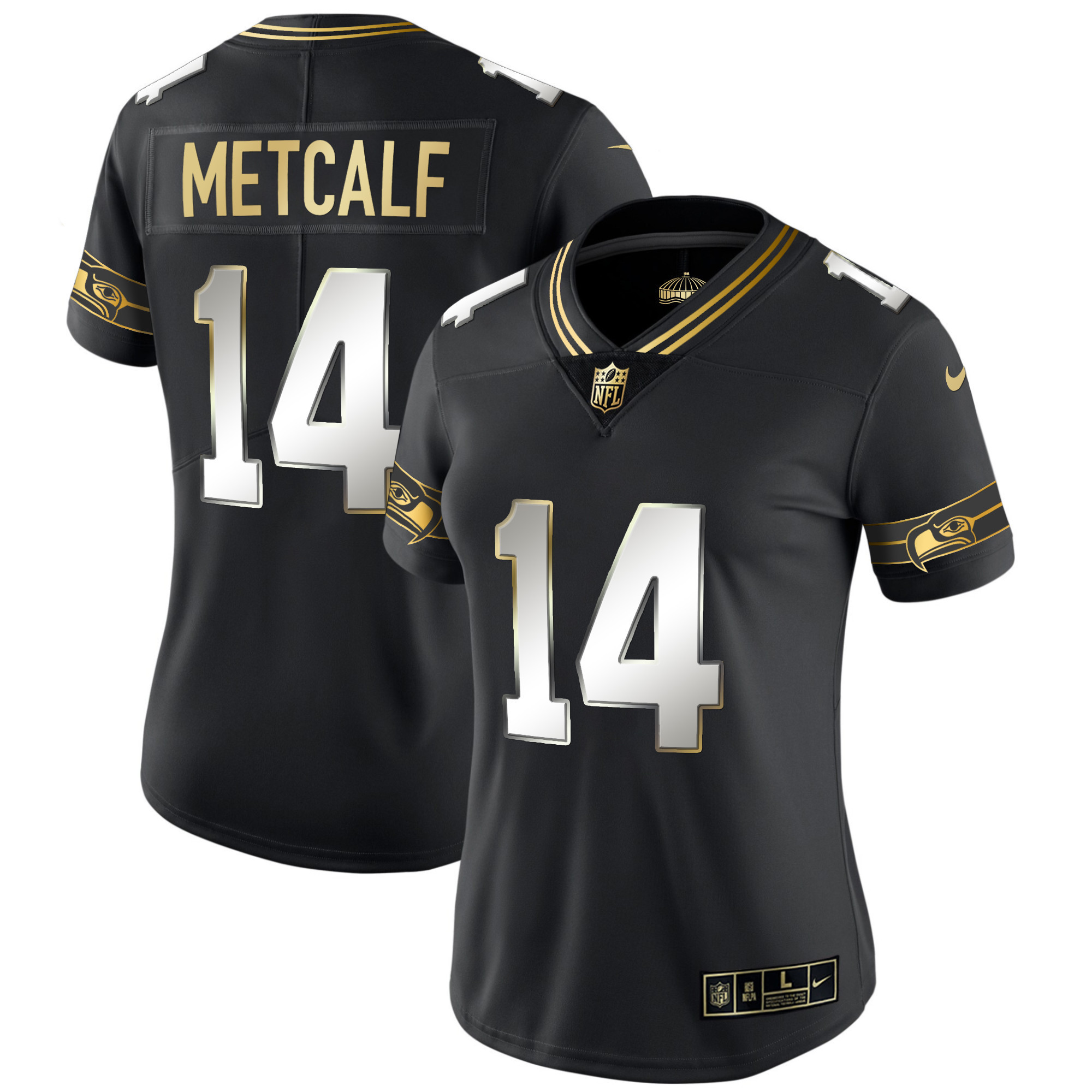 DK Metcalf Women's Seattle Seahawks Throwback & Gold Black Limited Jersey - All Stitched 
