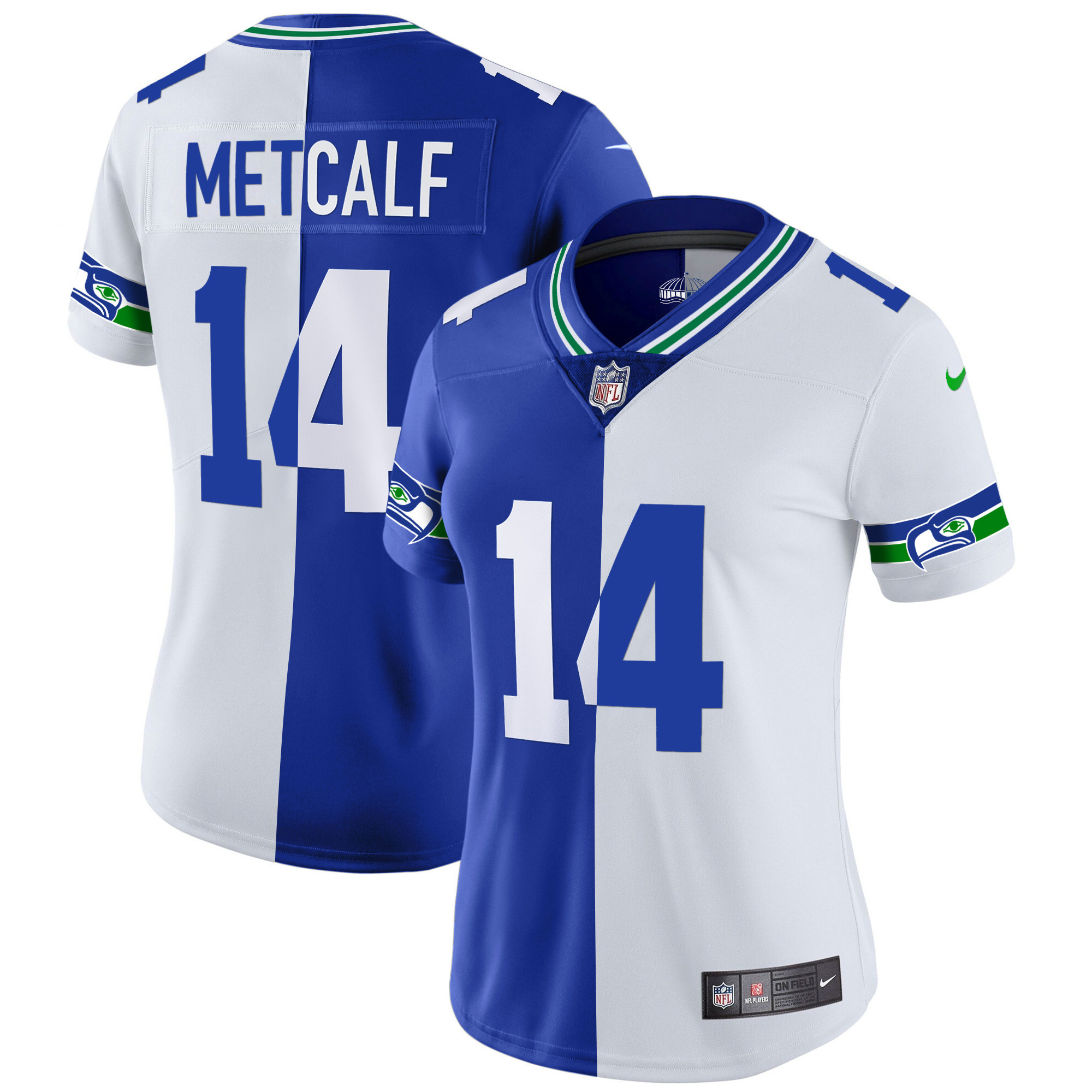 DK Metcalf Women's Seattle Seahawks Throwback & Gold Split Jersey - All Stitched 