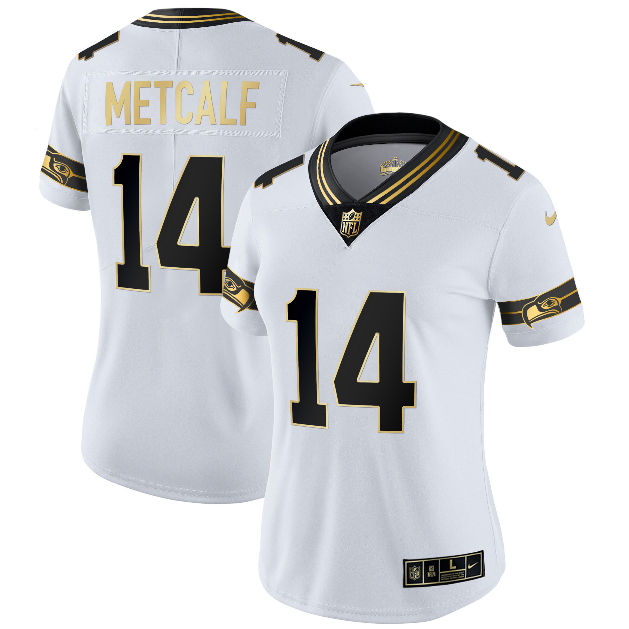 DK Metcalf Women's Seattle Seahawks Throwback & Gold White Gold Jersey - All Stitched 