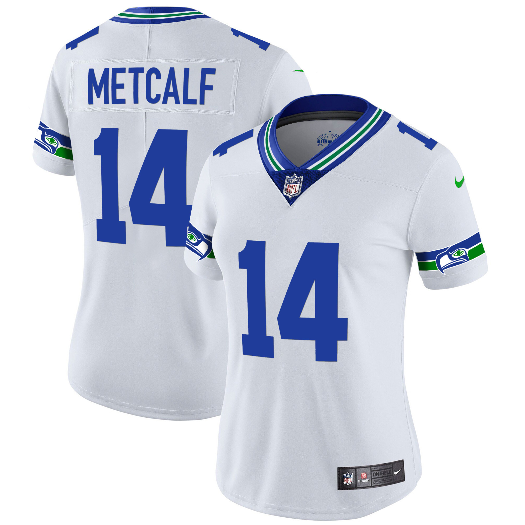 DK Metcalf Women's Seattle Seahawks Throwback & Gold White Jersey - All Stitched 