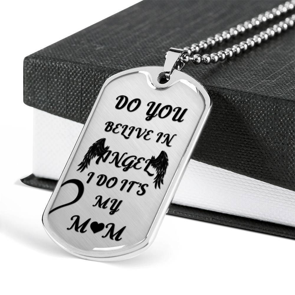 Do You Believe In Angel Dog Tag Necklace Gift For Mom