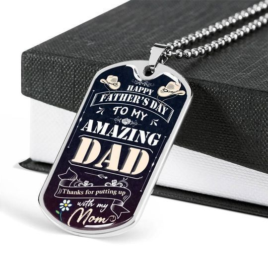 Dog Tag Necklace Gift For Dad Thanks For Putting Up With My Mom