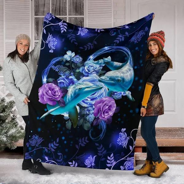 Dolphin Blanket, Dolphin And Flower Fleece Blanket
