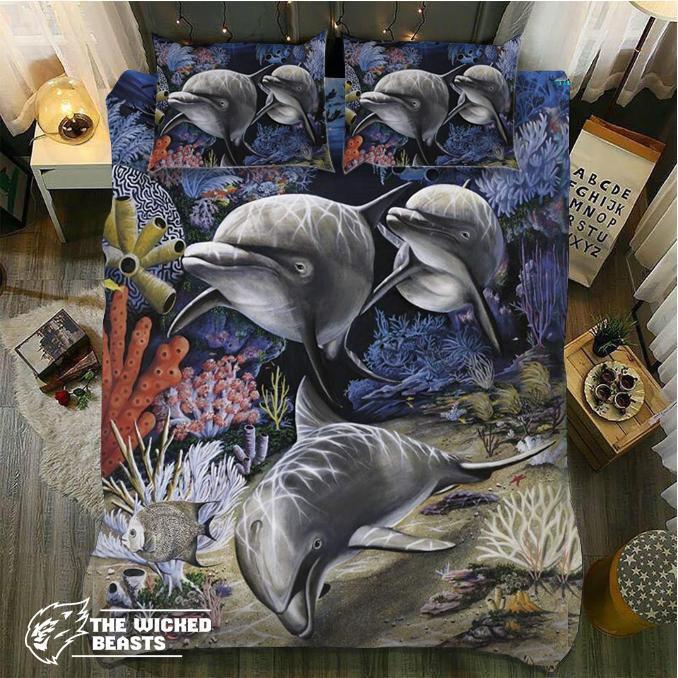 Dolphin Diving3D Customized Duvet Cover Bedding Set