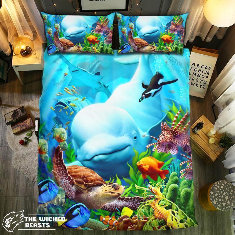 Dolphin Playing With Turtles 3D Customized Duvet Cover Bedding Set
