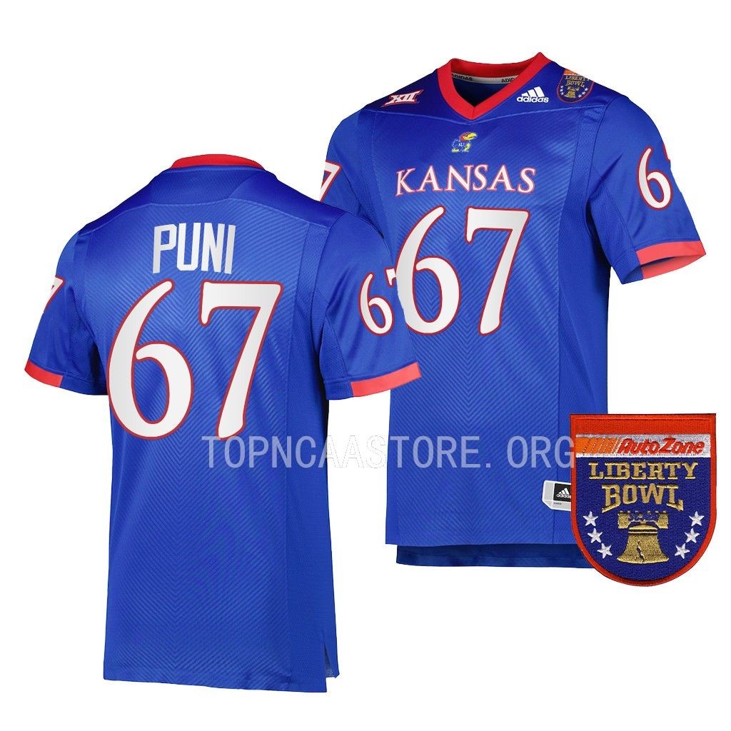 Dominick Puni Kansas Jayhawks 2022 Liberty Bowl College Jersey Men's Royal #67 Uniform