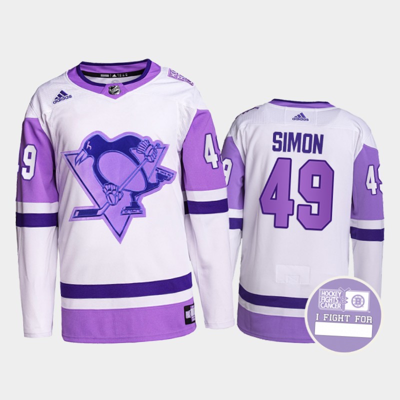 Dominik Simon #49 Pittsburgh Penguins Fights Cancer White Purple Primegreen Jersey