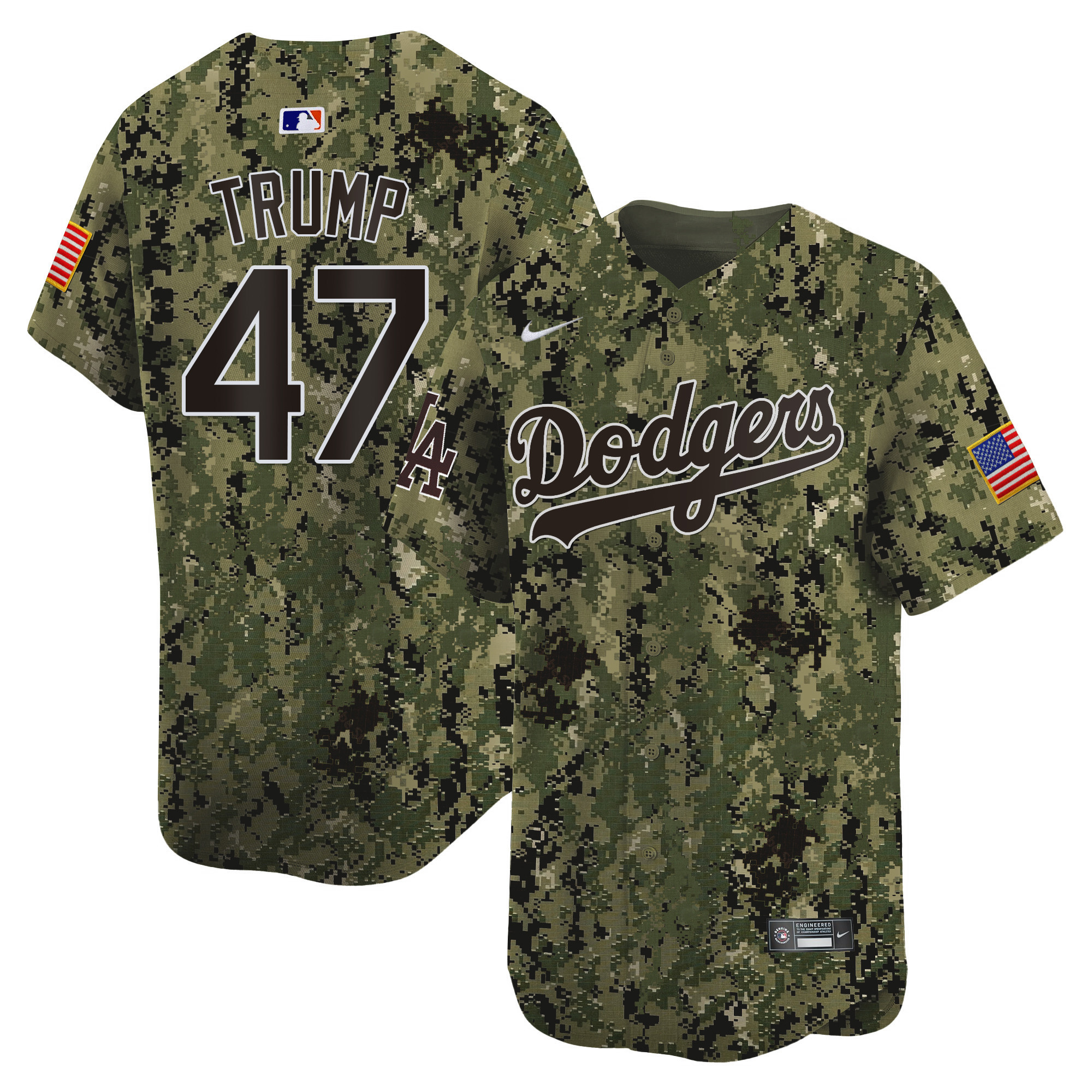 Donald Trump Men's Los Angeles Dodgers USMC Alternate Vapor Premier Limited Woodland Jersey - All Stitched