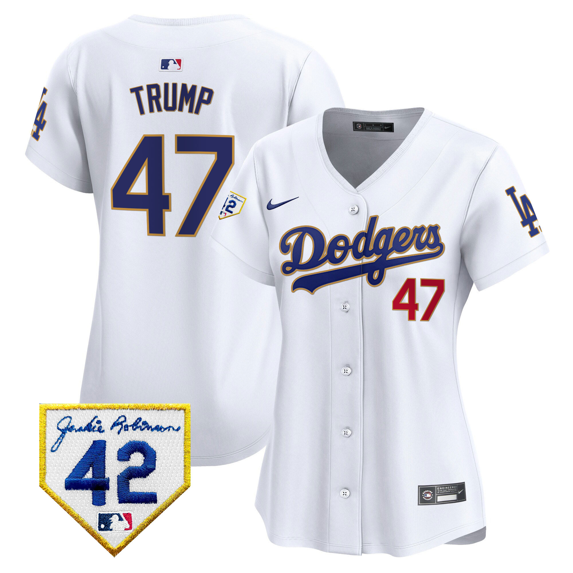 Donald Trump Women's Los Angeles Dodgers 2024 Jackie Robinson Patch Vapor Premier Limited White Jersey - All Stitched