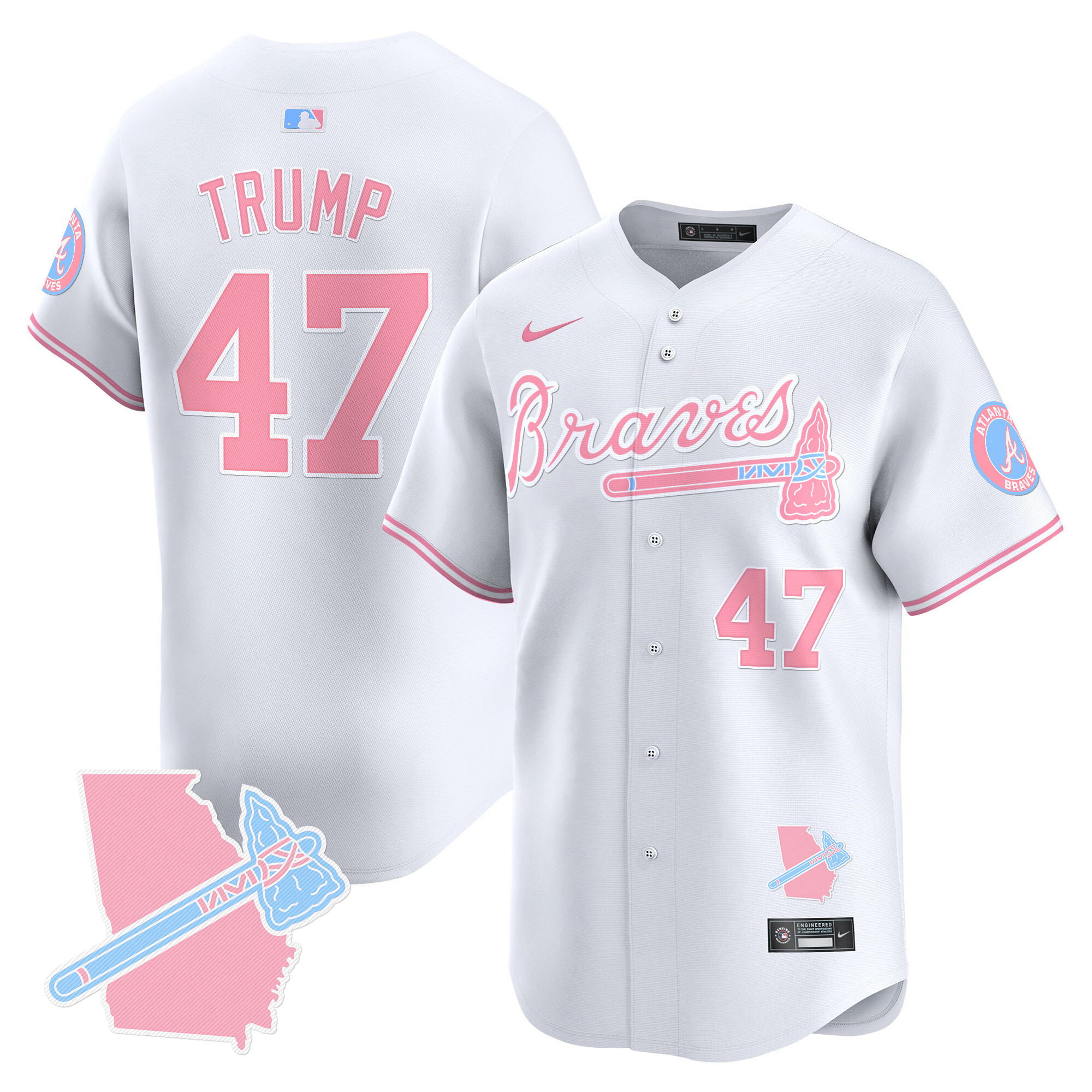 Donald TrumpUnisex Atlanta Braves Bubblegum Pink Vapor Premier Limited White Jersey - All Stitched