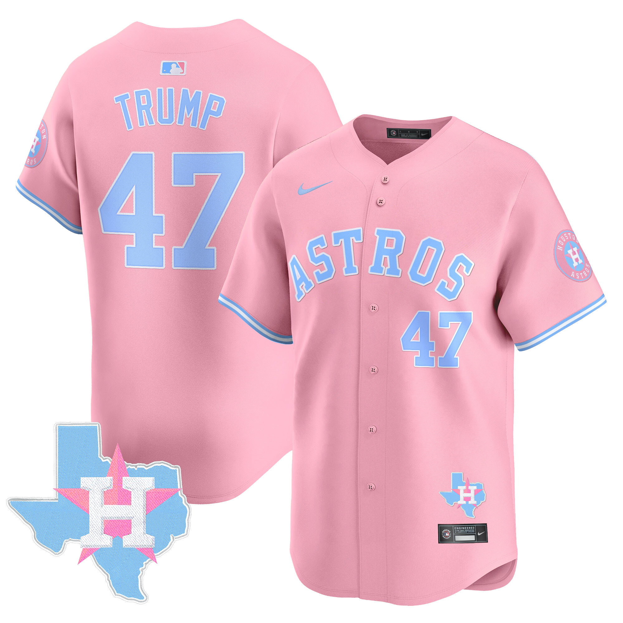 Donald TrumpUnisex Houston Astros Bubblegum Pink Vapor Premier Limited Pink Jersey - All Stitched